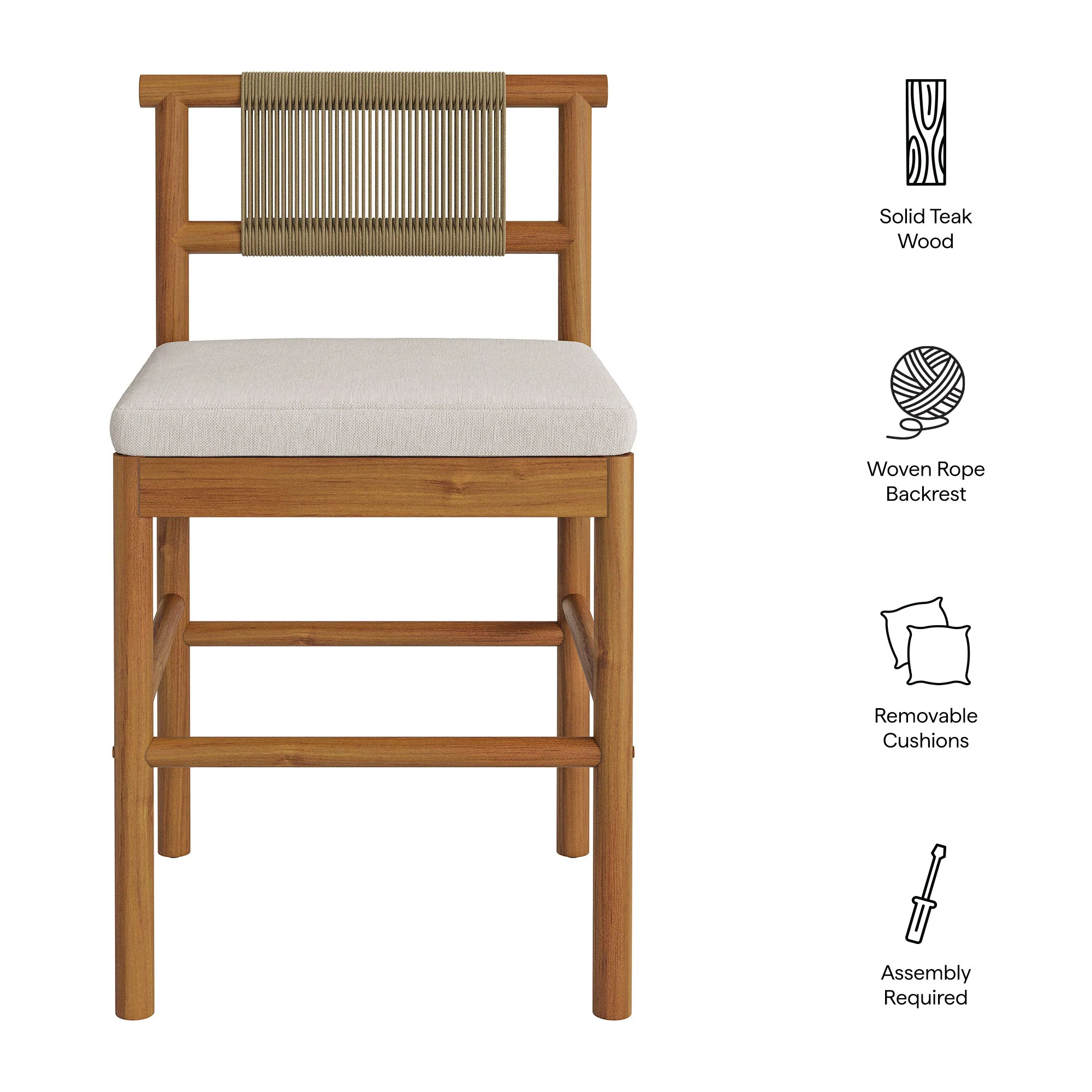 Eleni Outdoor Patio Teak Wood Counter Stools Set of 2 by Modway - Image 9