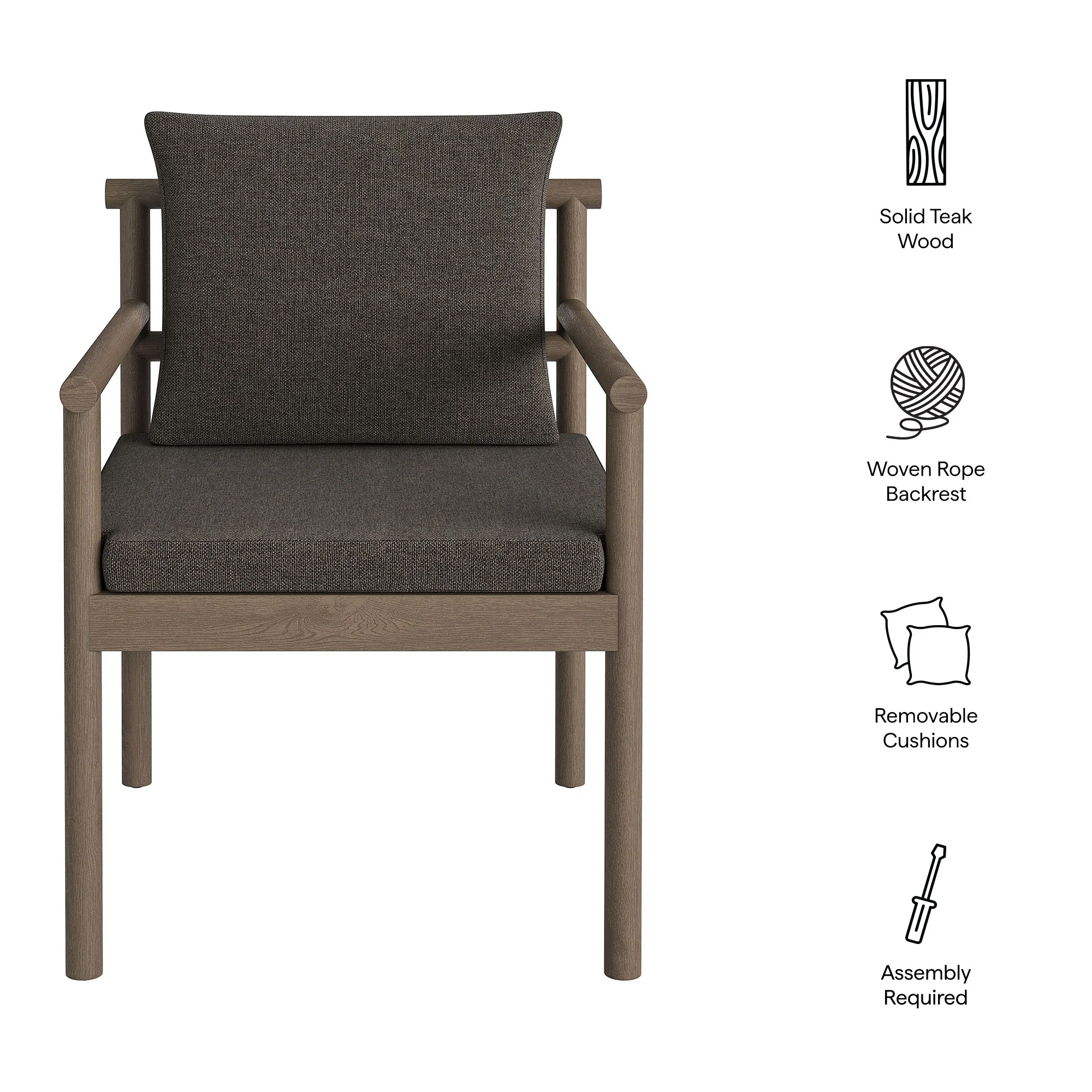 Eleni Outdoor Patio Teak Wood Rope Dining Chair by Modway - Image 18
