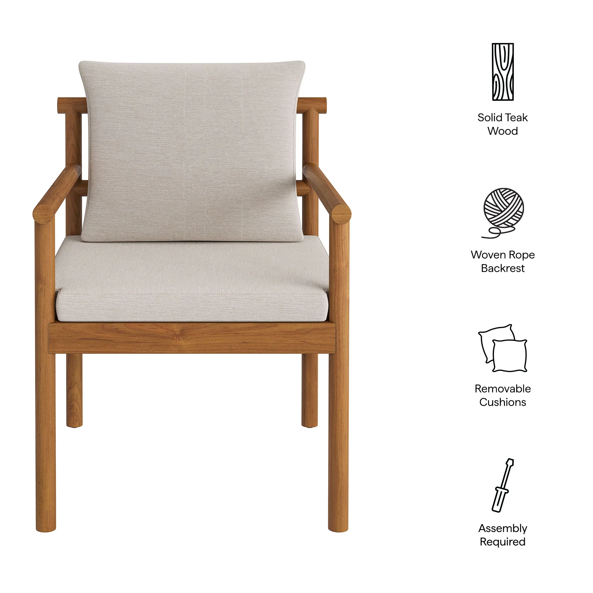Eleni Outdoor Patio Teak Wood Rope Dining Chair by Modway - Image 8