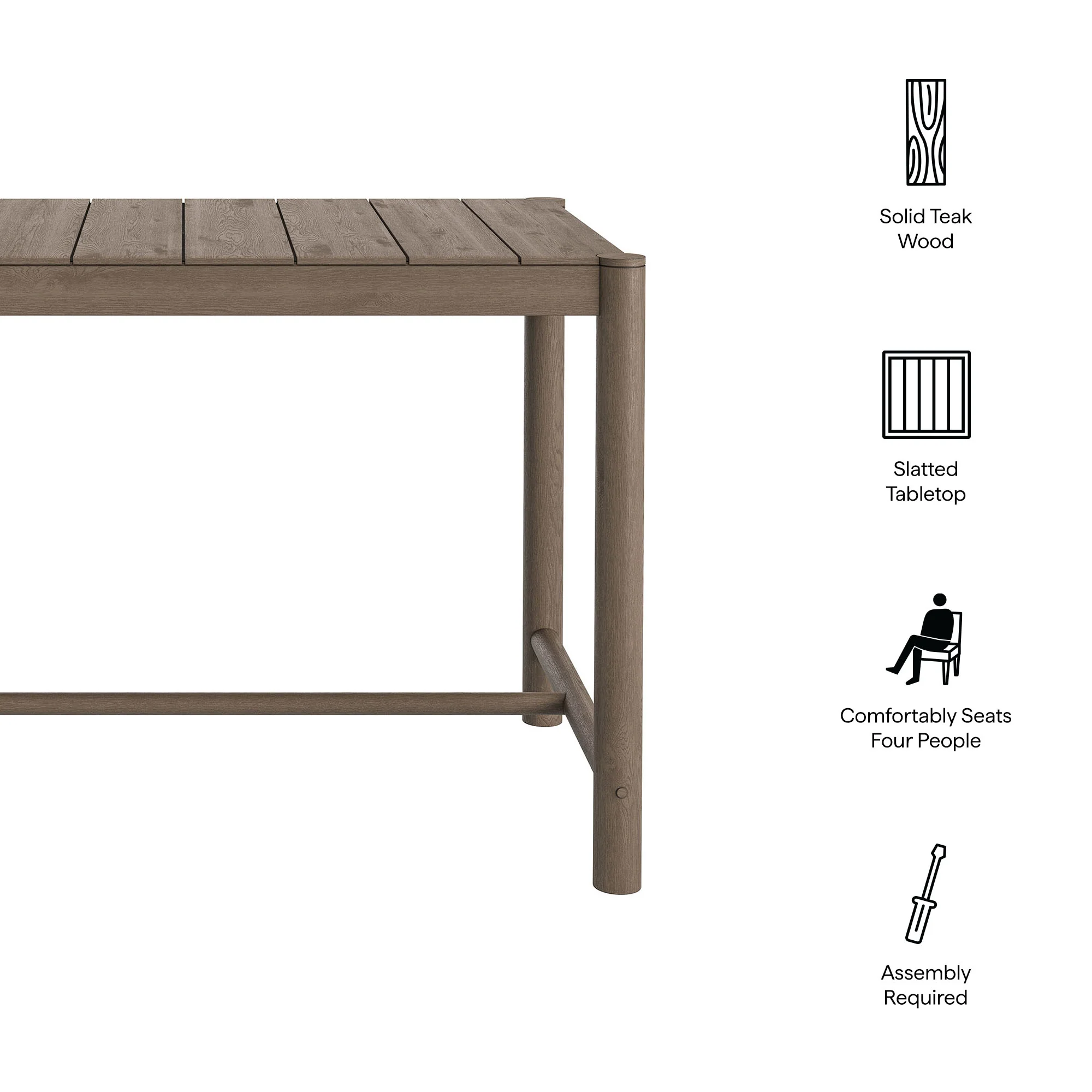 Eleni Rectangle 56-Inch Outdoor Patio Teak Wood Rectangular Bar Table by Modway - Image 17