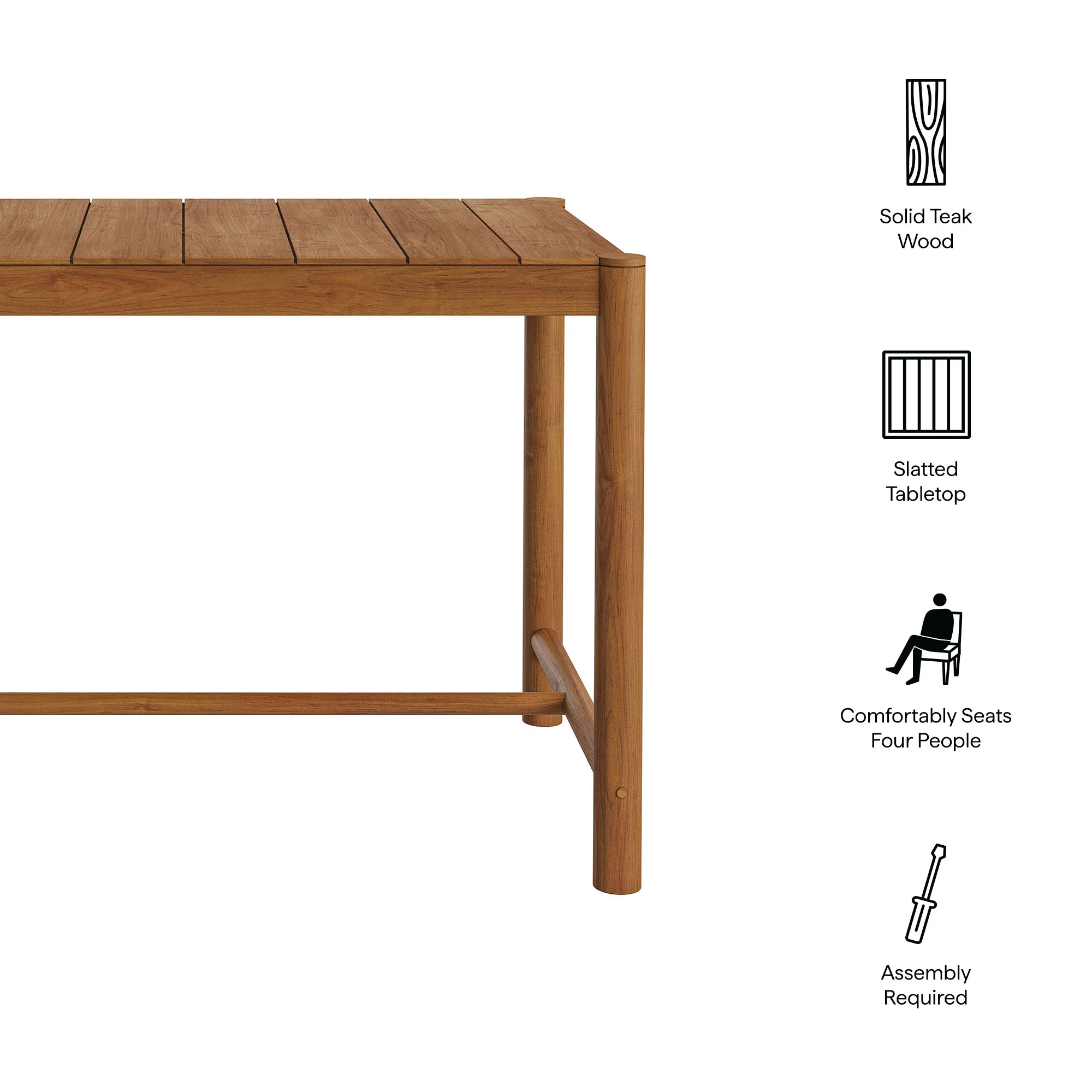 Eleni Rectangle 56-Inch Outdoor Patio Teak Wood Rectangular Bar Table by Modway - Image 8