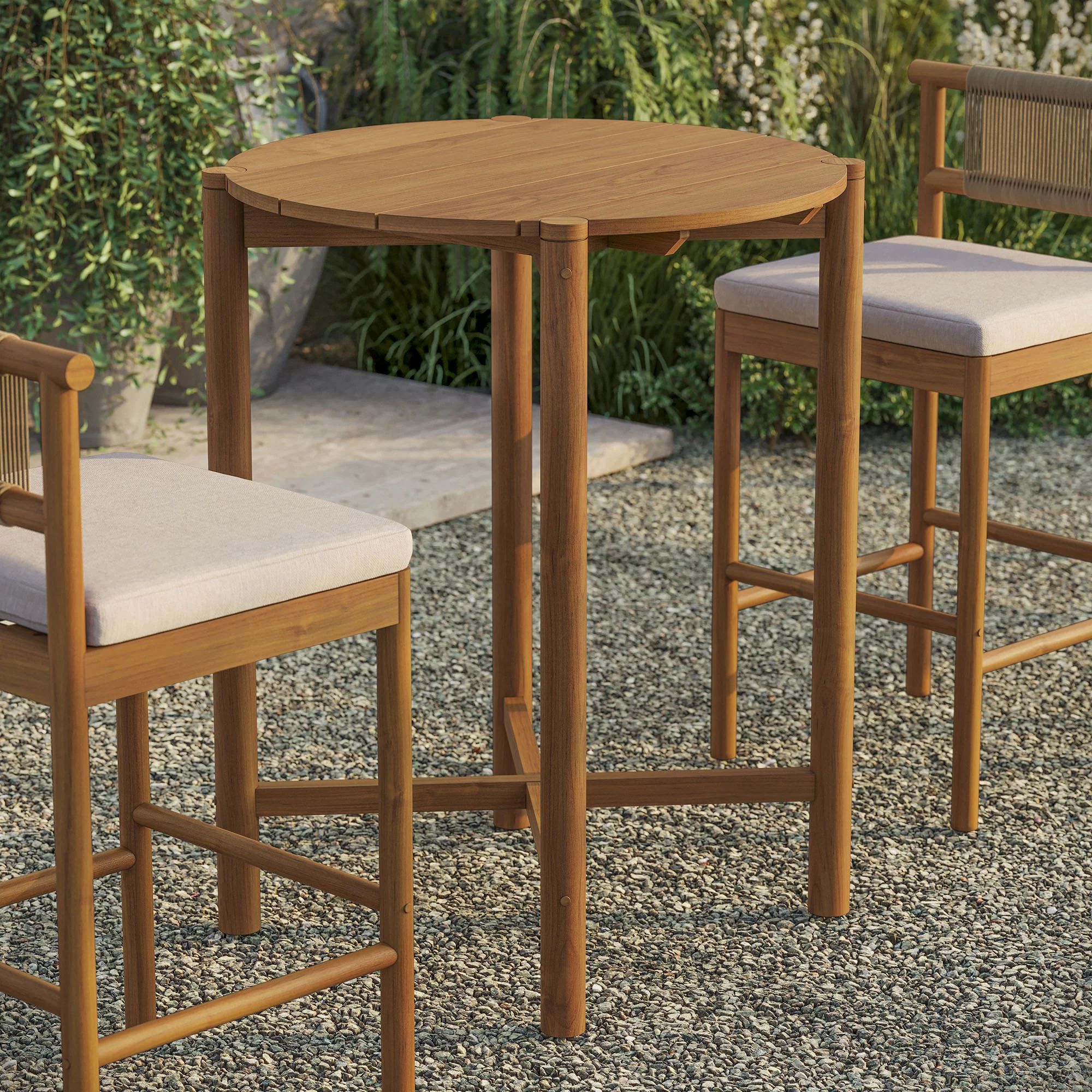 Eleni Round 35 Inch Outdoor Patio Teak Wood Round Bar Table by Modway - Image 6