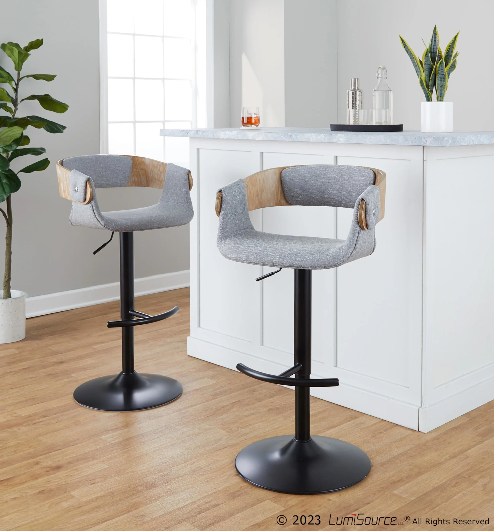 Elisa Adjustable Barstool - Set of 2 By LumiSource - BS-ELISAFB-RT2 BKWWGY2 - Image 2