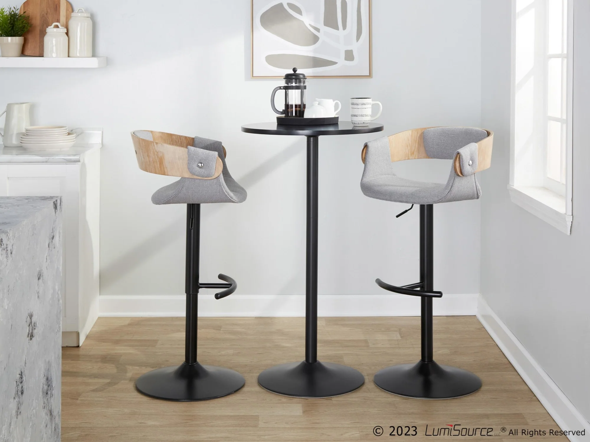 Elisa Adjustable Barstool - Set of 2 By LumiSource - BS-ELISAFB-RT2 BKWWGY2 - Image 3