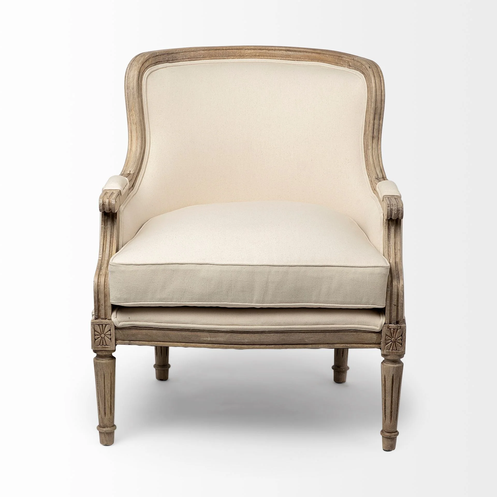 Elizabeth Cream Fabric Seat Accent Chair with Wooden Base Detailed Back By Homeroots - Image 2