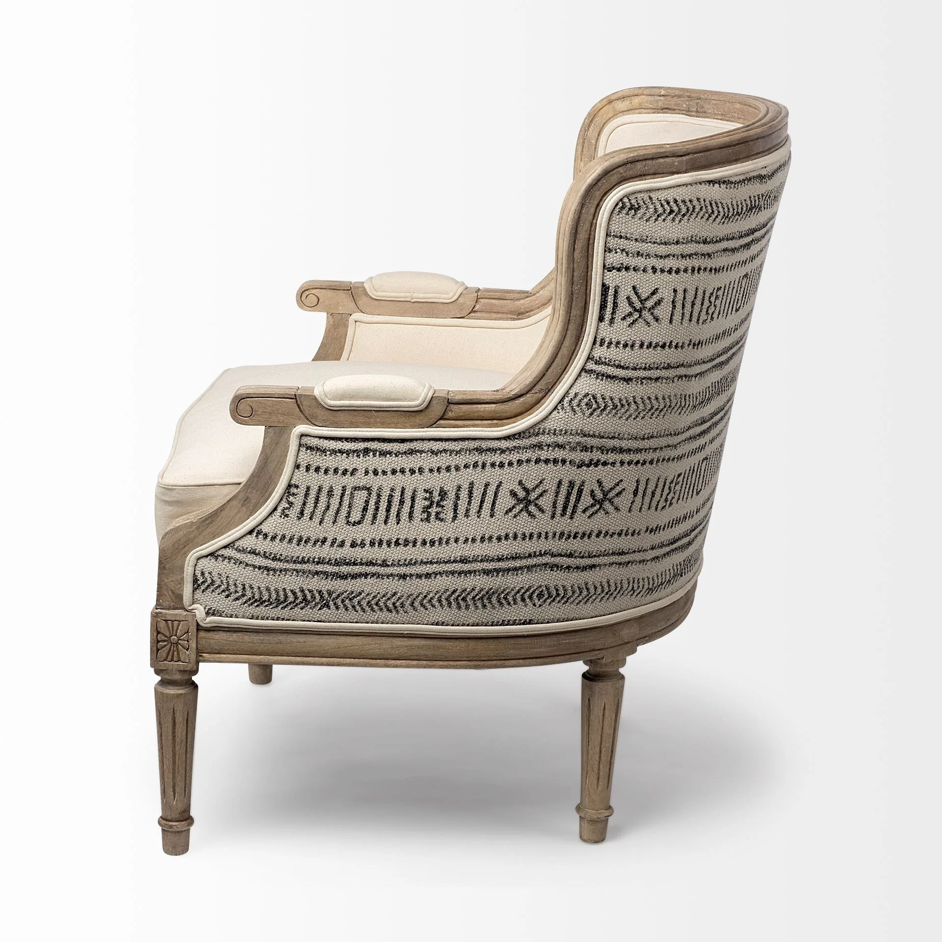 Elizabeth Cream Fabric Seat Accent Chair with Wooden Base Detailed Back By Homeroots - Image 3