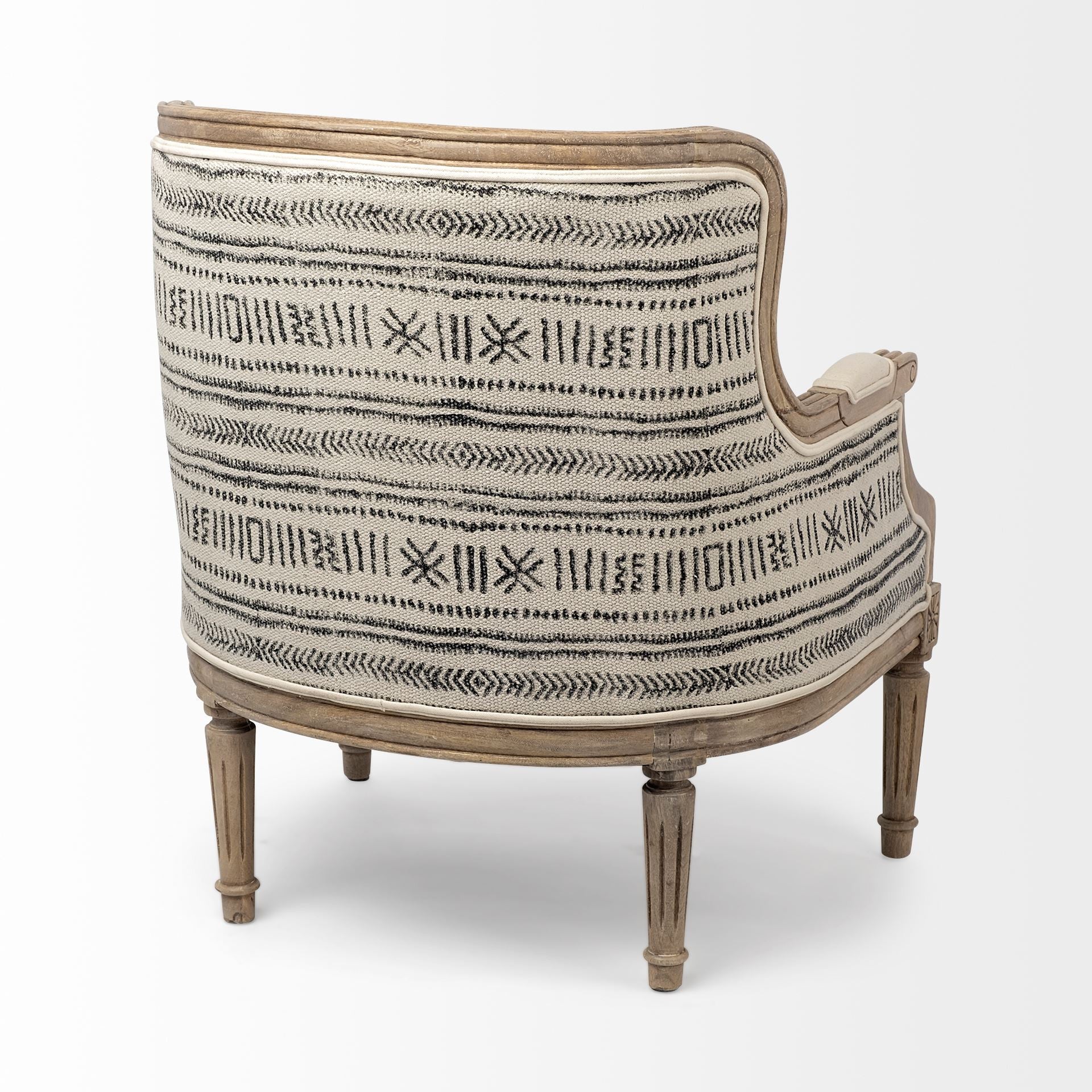 Elizabeth Cream Fabric Seat Accent Chair with Wooden Base Detailed Back By Homeroots - Image 5