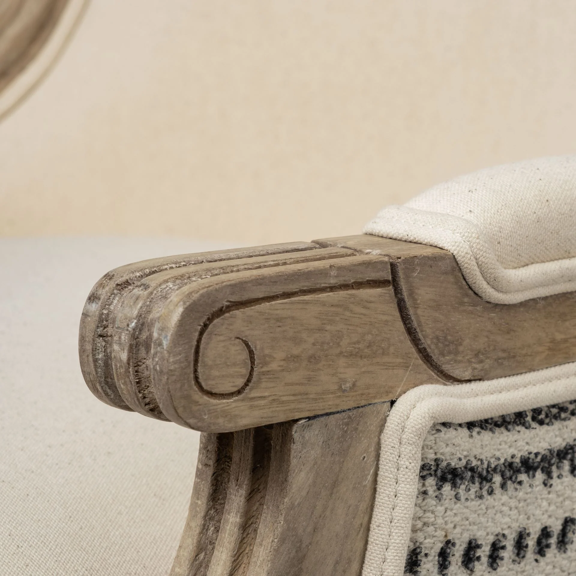 Elizabeth Cream Fabric Seat Accent Chair with Wooden Base Detailed Back By Homeroots - Image 6