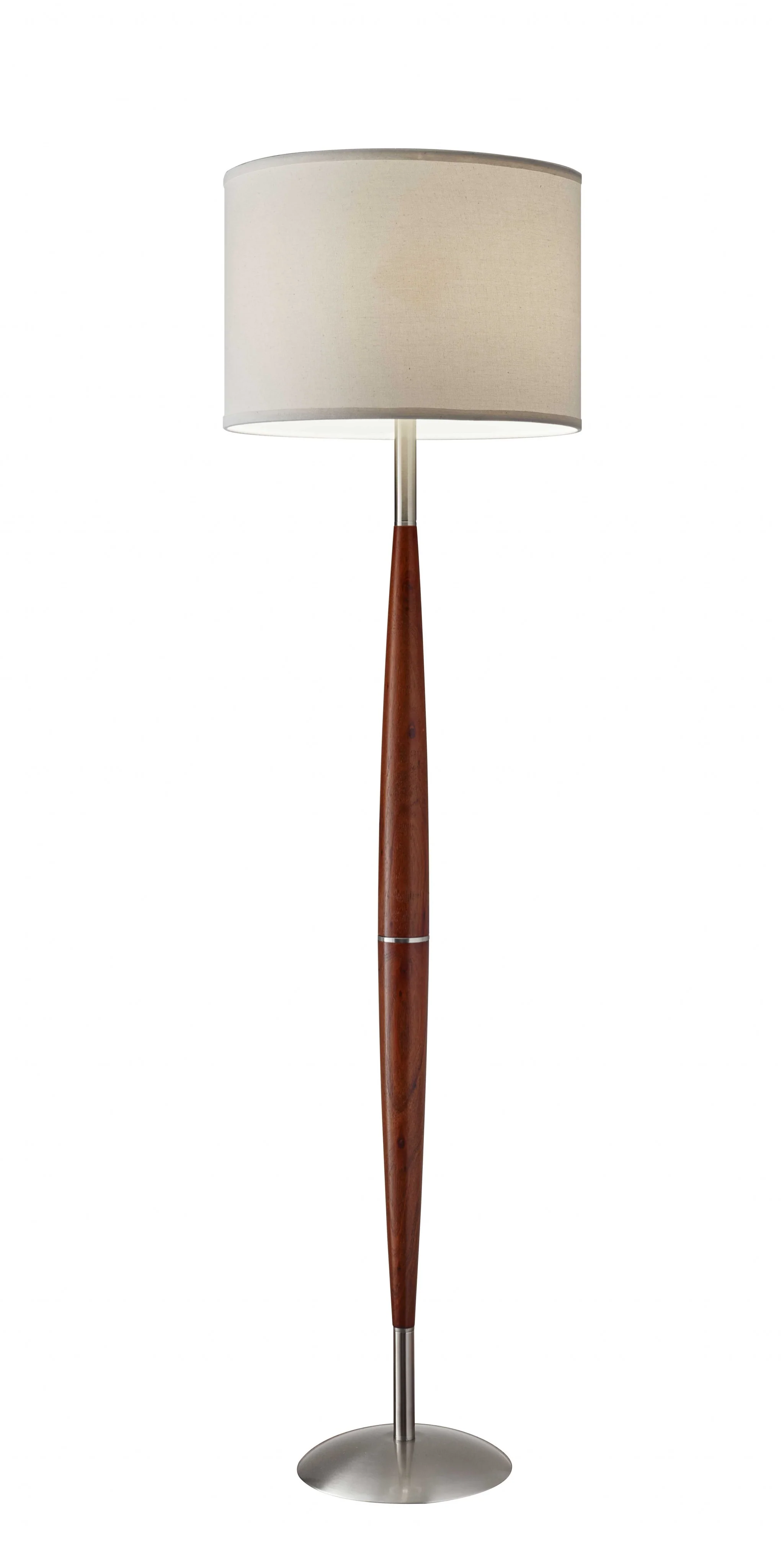 Elliptical Shape Walnut Wood Finish Floor Lamp with Satin Steel Accents and White Fabric Drum Shade By Homeroots - Image 2