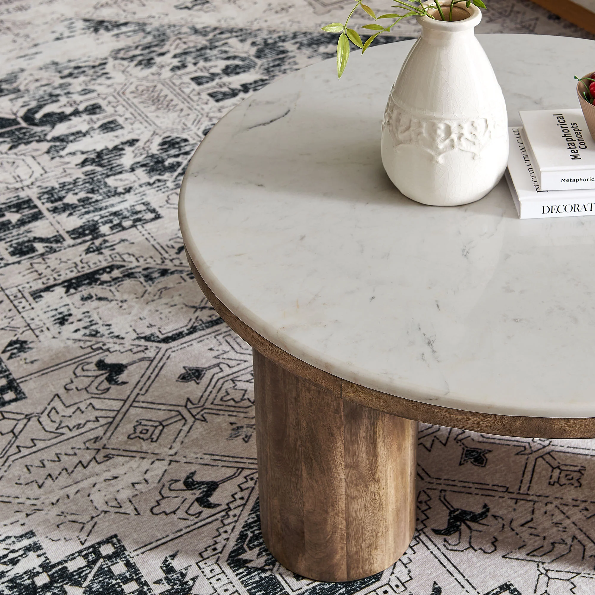 Ellison 33" Round Wood Coffee Table With Marble Top by Modway - Image 6