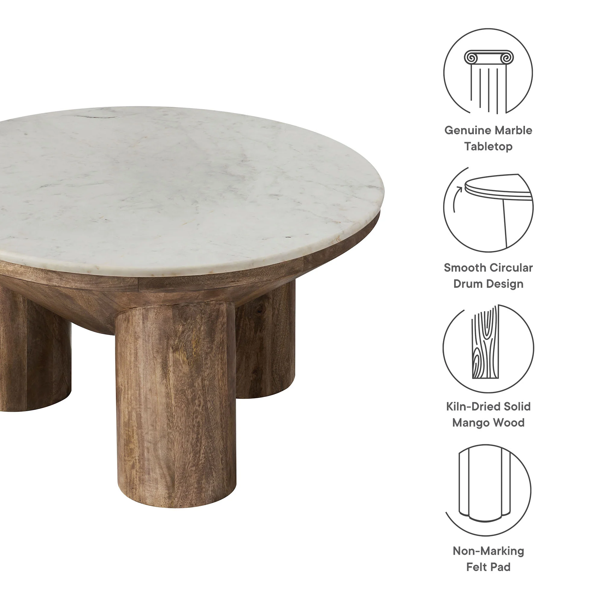 Ellison 33" Round Wood Coffee Table With Marble Top by Modway - Image 7