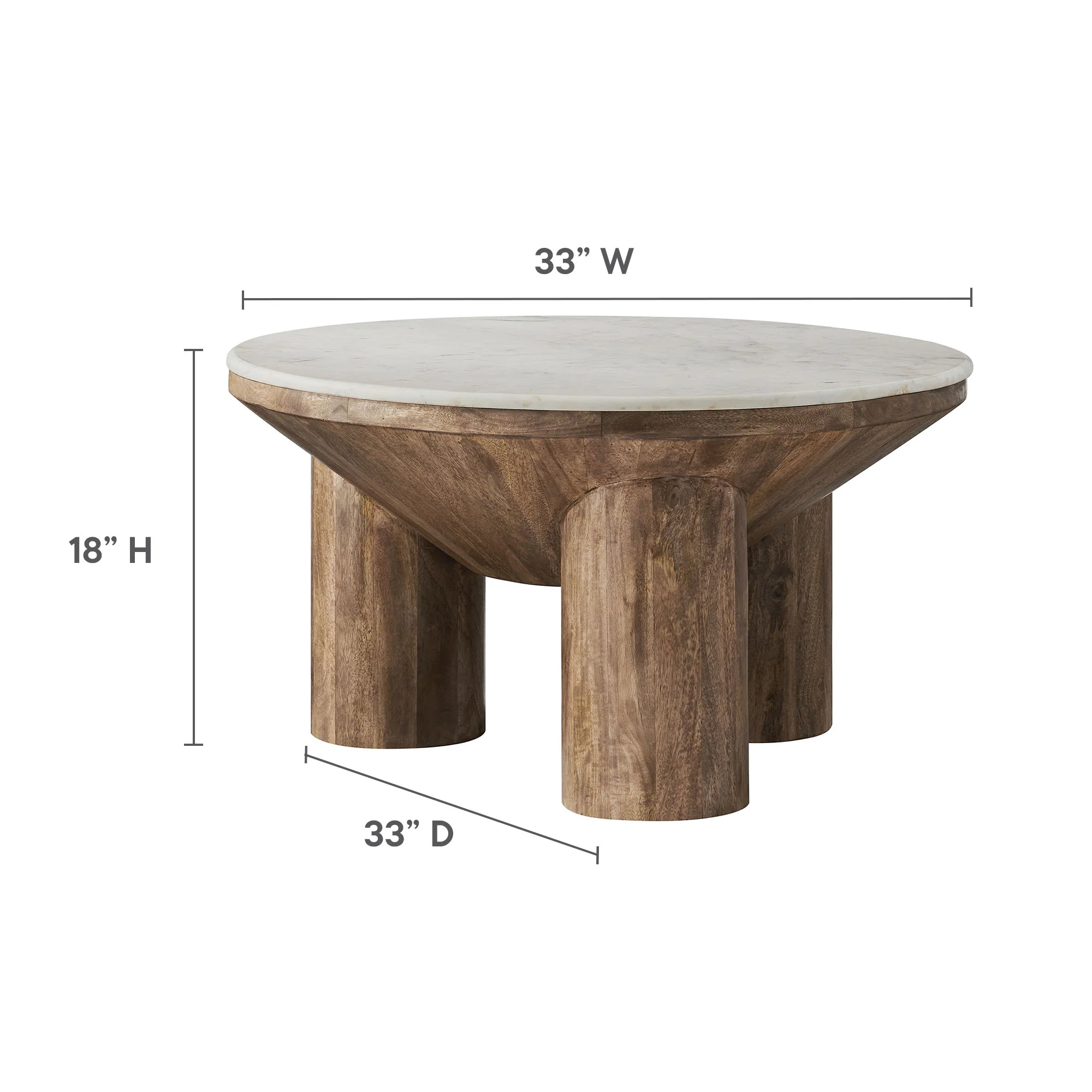 Ellison 33" Round Wood Coffee Table With Marble Top by Modway - Image 8