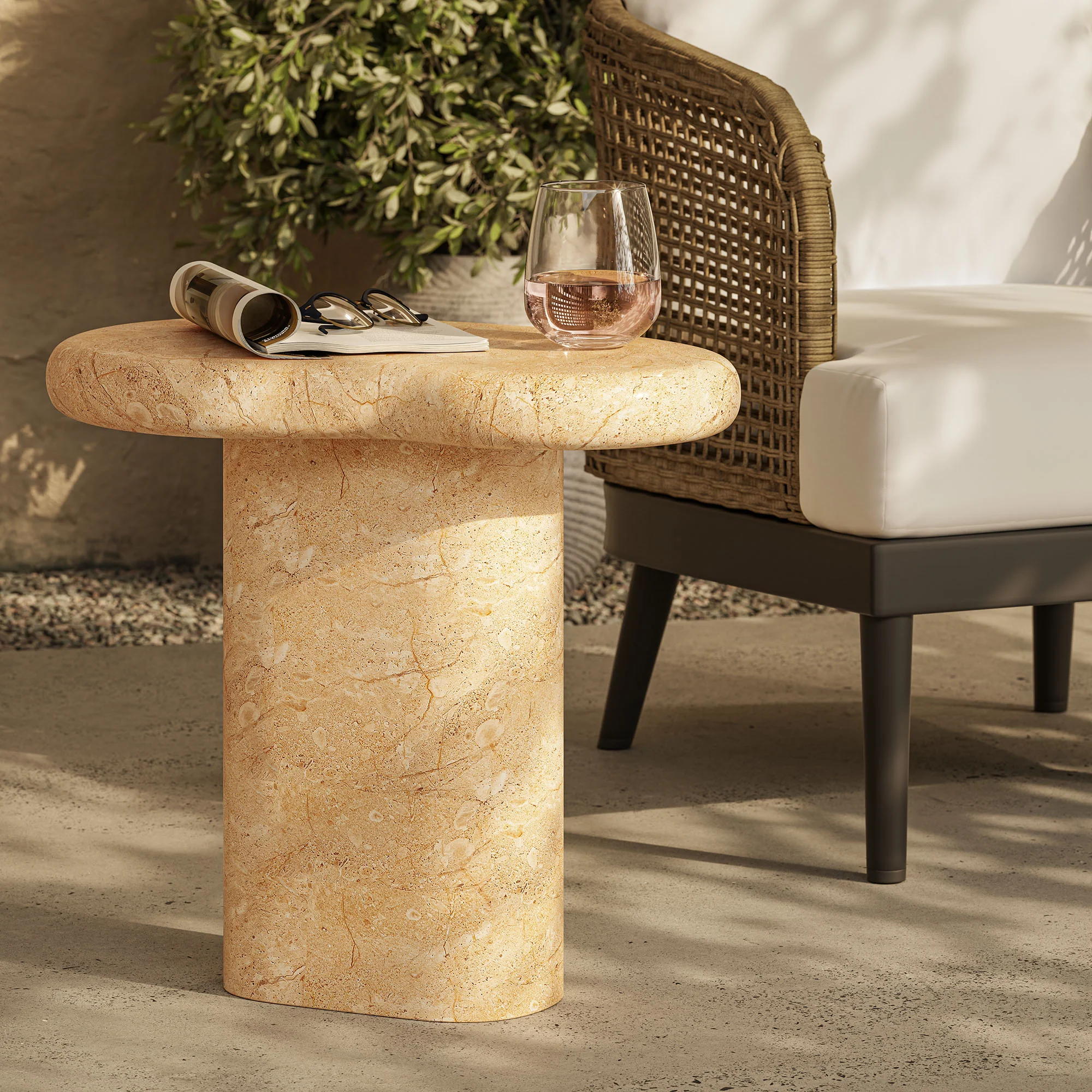 Elowen Indoor - Outdoor Patio Textured Faux Travertine Side Table by Modway - Image 11