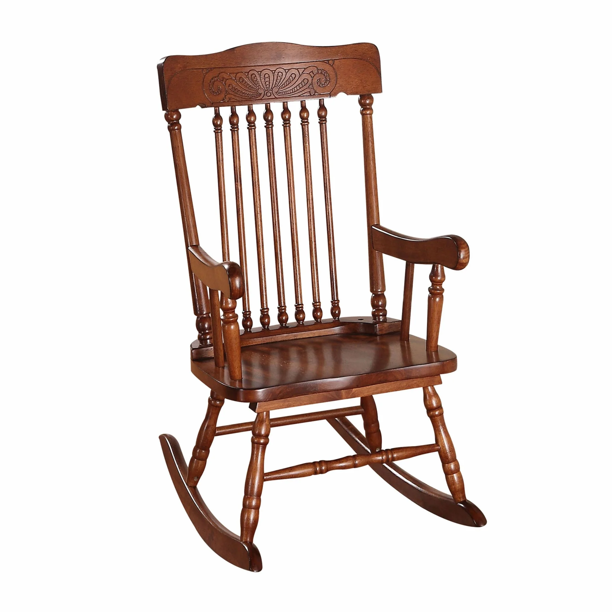 Embossed Cherry Brown Wooden Youth Rocking Chair By Homeroots - Image 2
