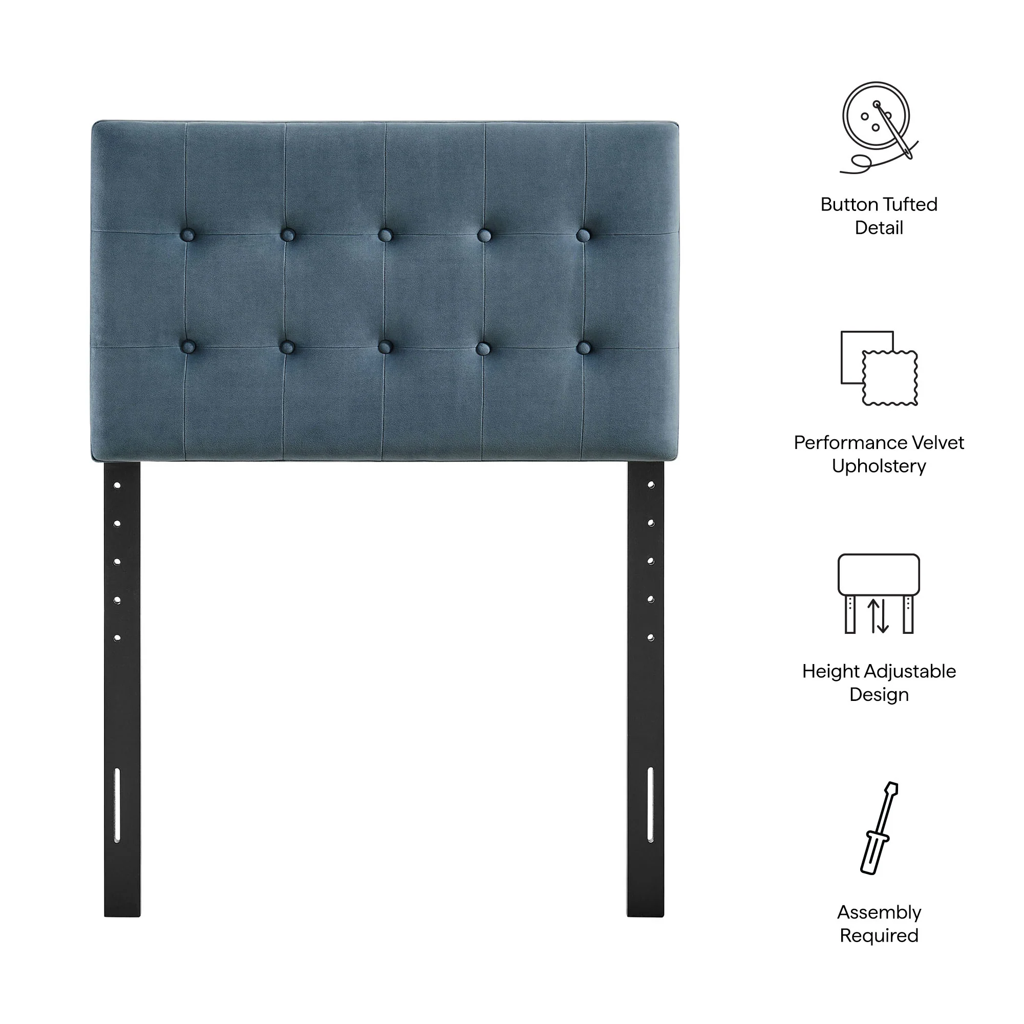 Emily Stain-Resistant Performance Velvet Twin Size Headboard by Modway - Image 15