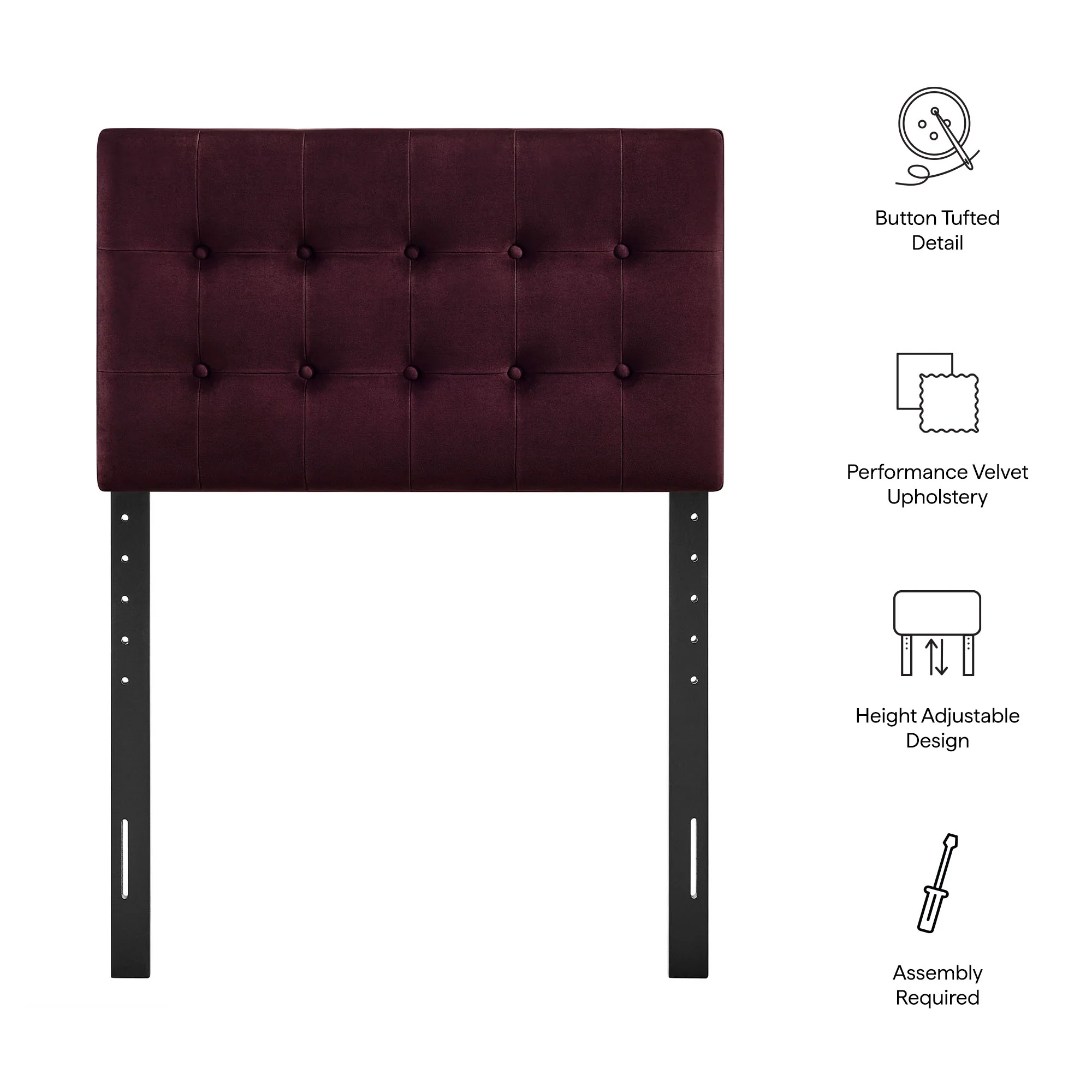 Emily Stain-Resistant Performance Velvet Twin Size Headboard by Modway - Image 39