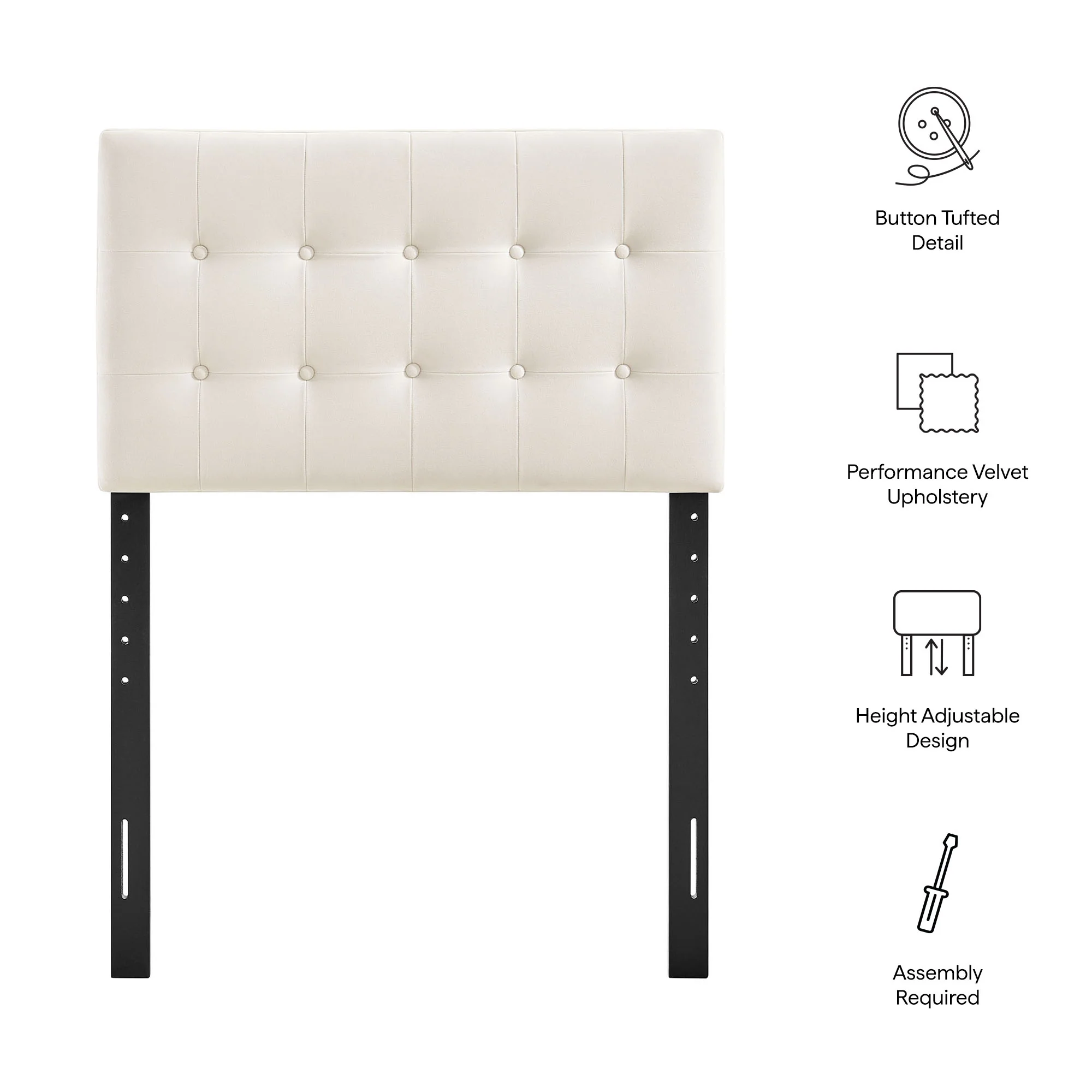 Emily Stain-Resistant Performance Velvet Twin Size Headboard by Modway - Image 7