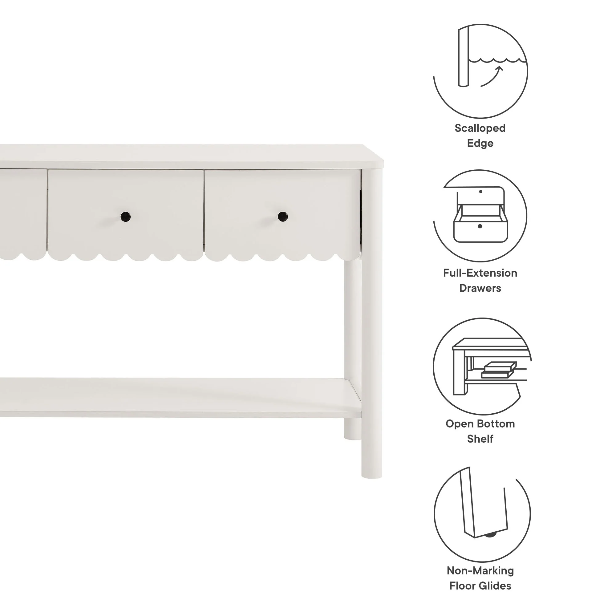 Emmeline 3-Drawer Scalloped Console Table by Modway - Image 23