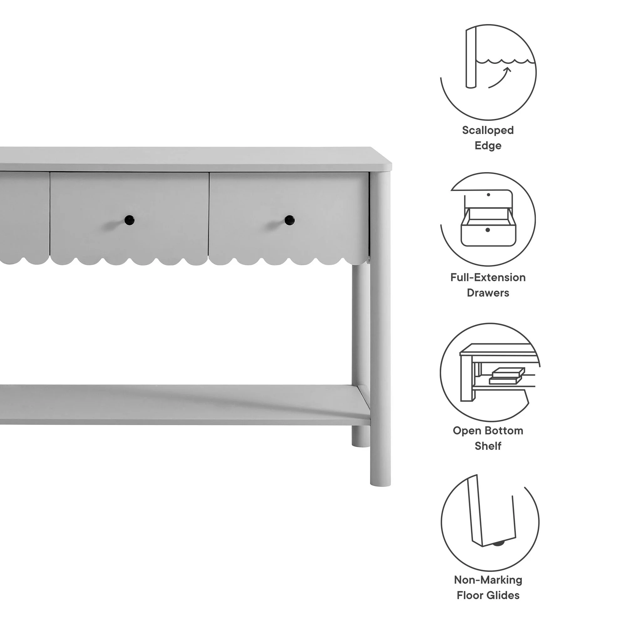 Emmeline 3-Drawer Scalloped Console Table by Modway - Image 7
