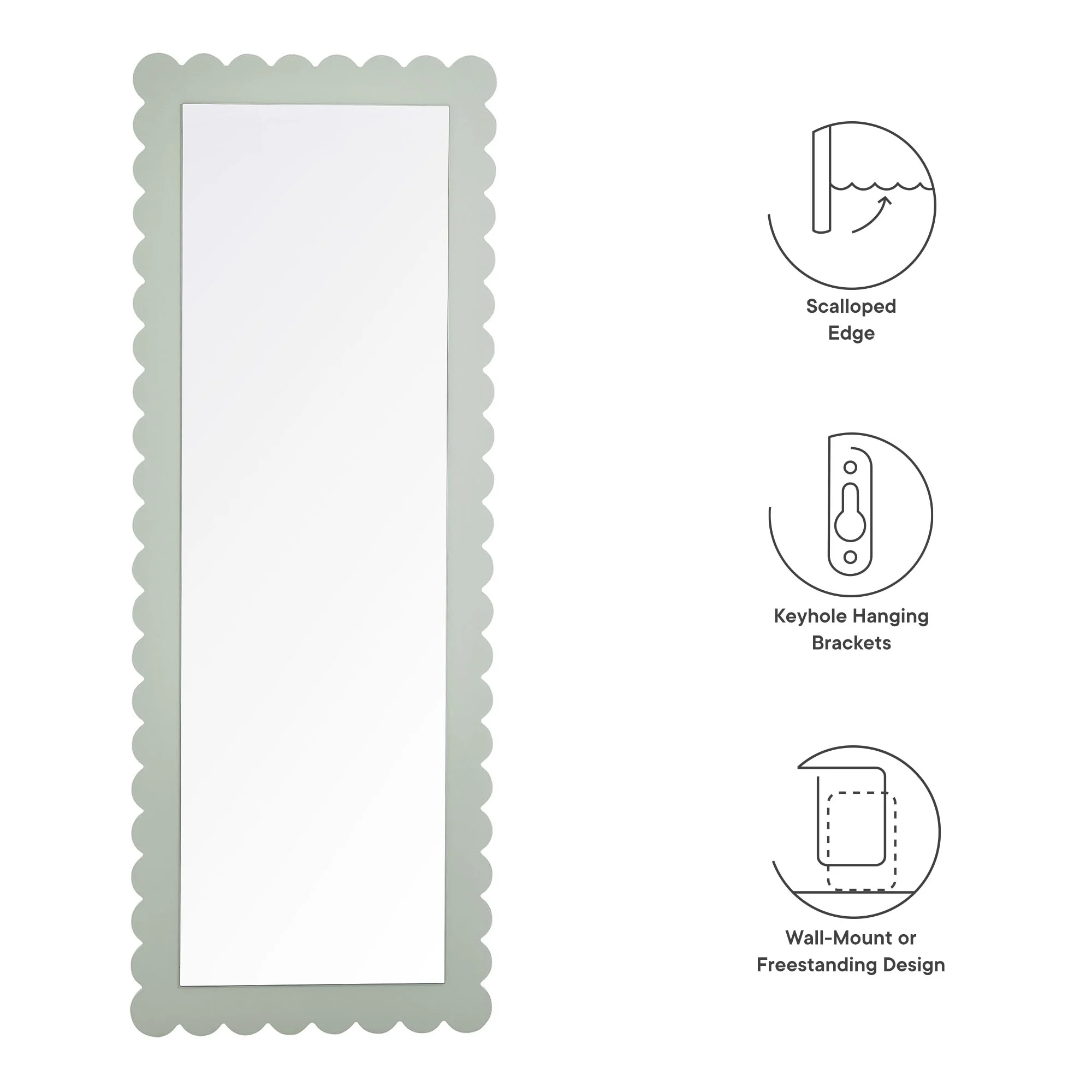 Emmeline Scalloped Rectangle Floor Mirror by Modway - Image 15