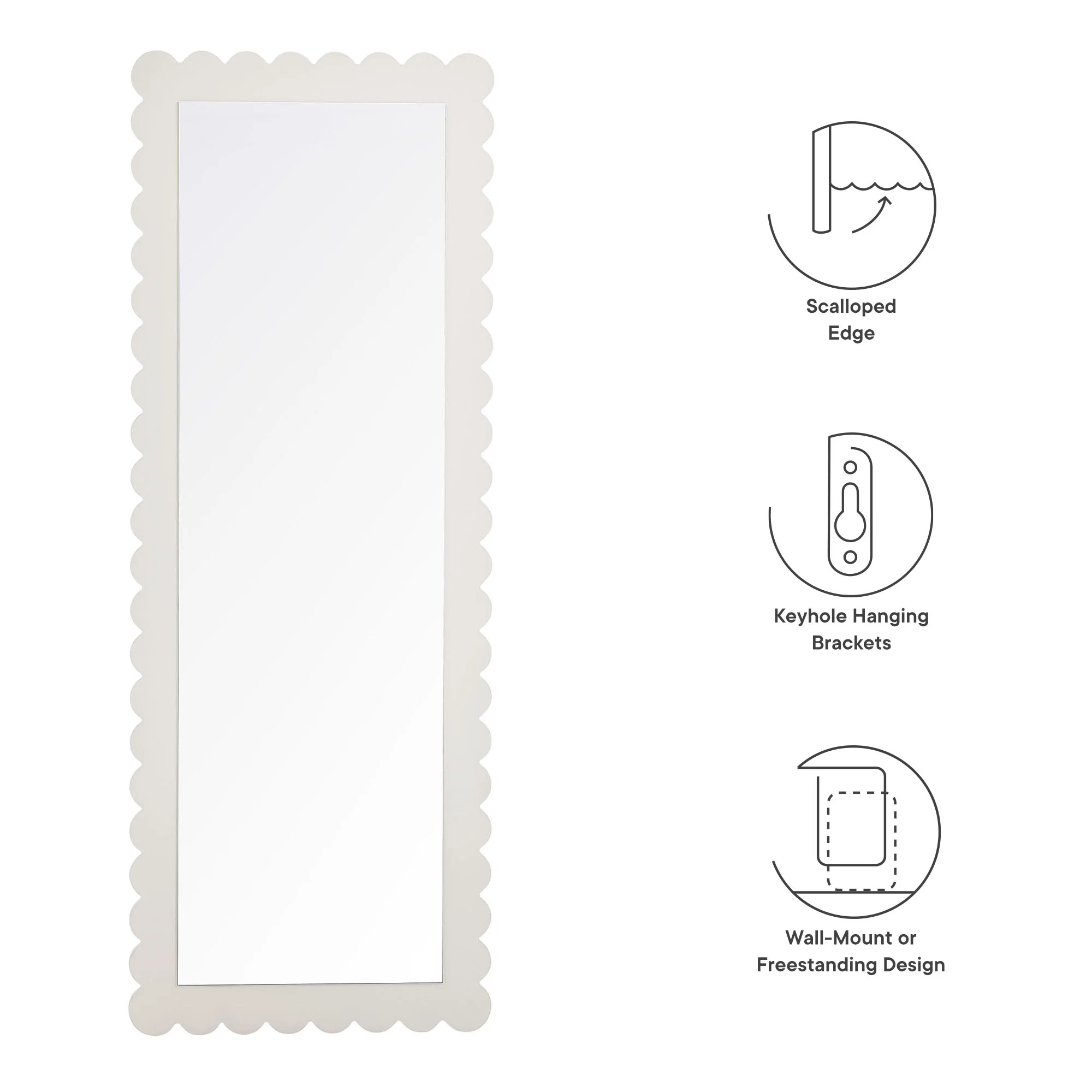 Emmeline Scalloped Rectangle Floor Mirror by Modway - Image 23