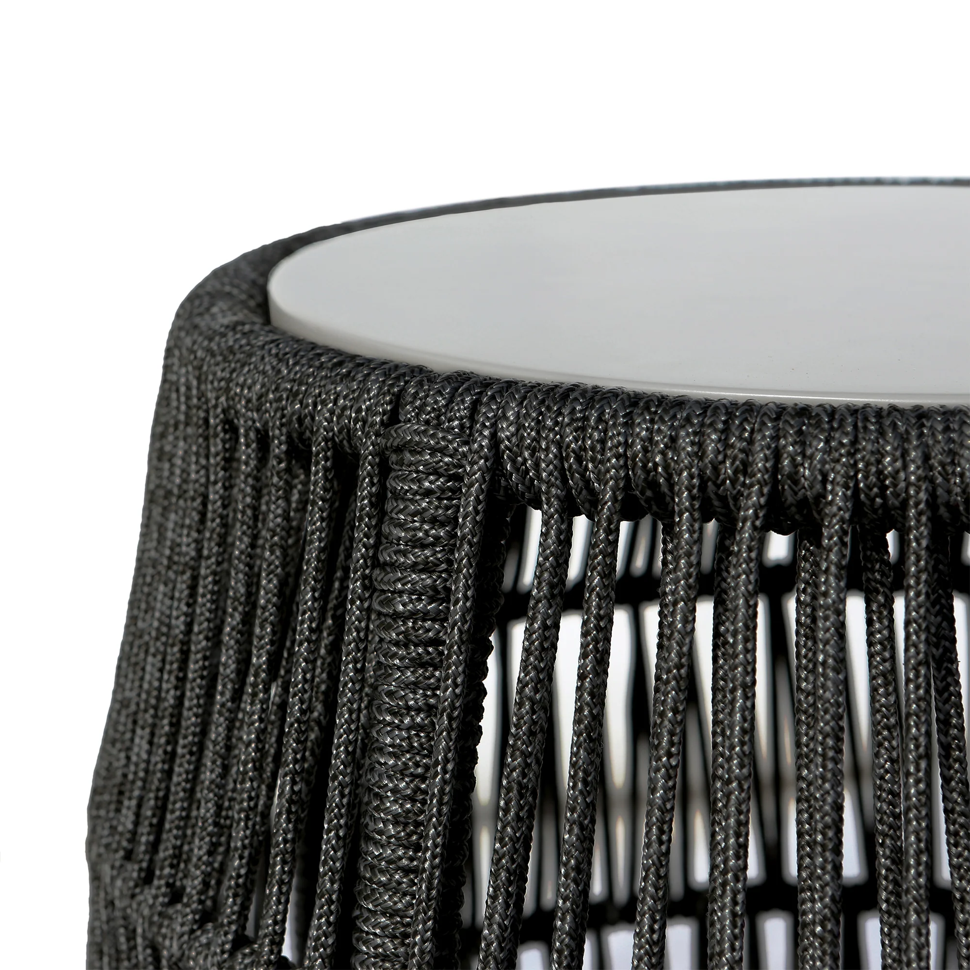Emory Indoor Outdoor Garden Stool End Table in Grey Rope and Grey Stone By Armen Living - Image 10
