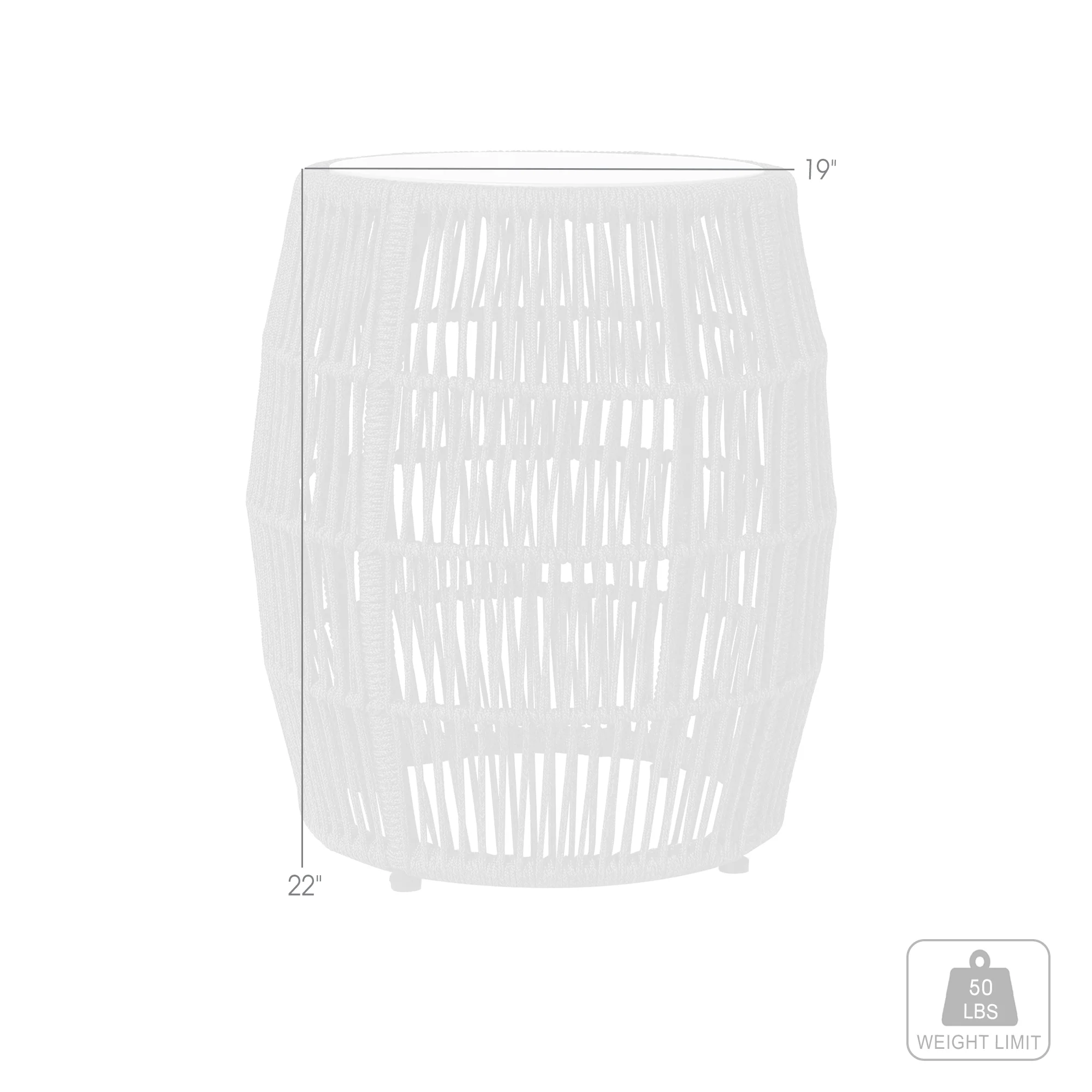 Emory Indoor Outdoor Garden Stool End Table in Grey Rope and Grey Stone By Armen Living - Image 14