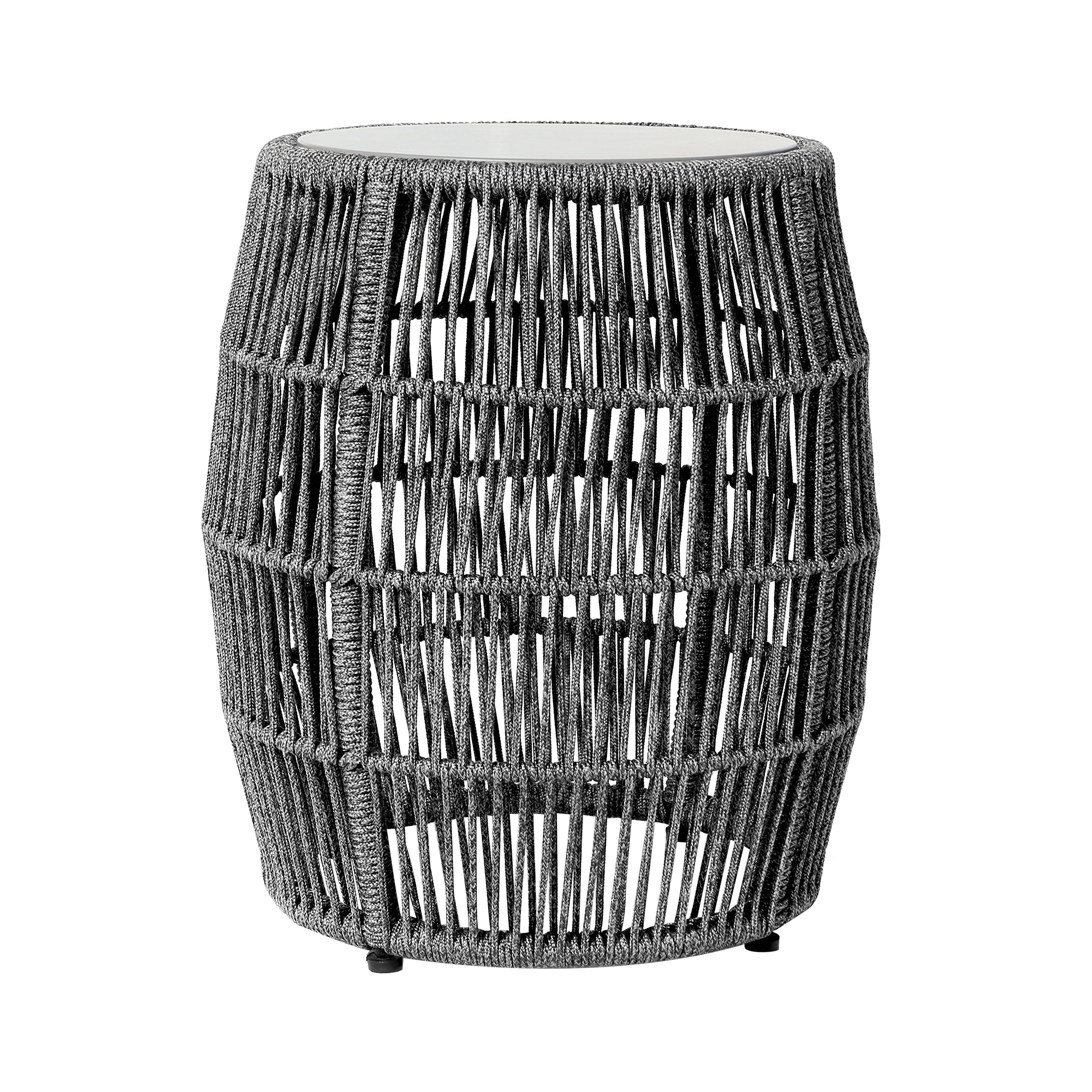 Emory Indoor Outdoor Garden Stool End Table in Grey Rope and Grey Stone By Armen Living - Image 2