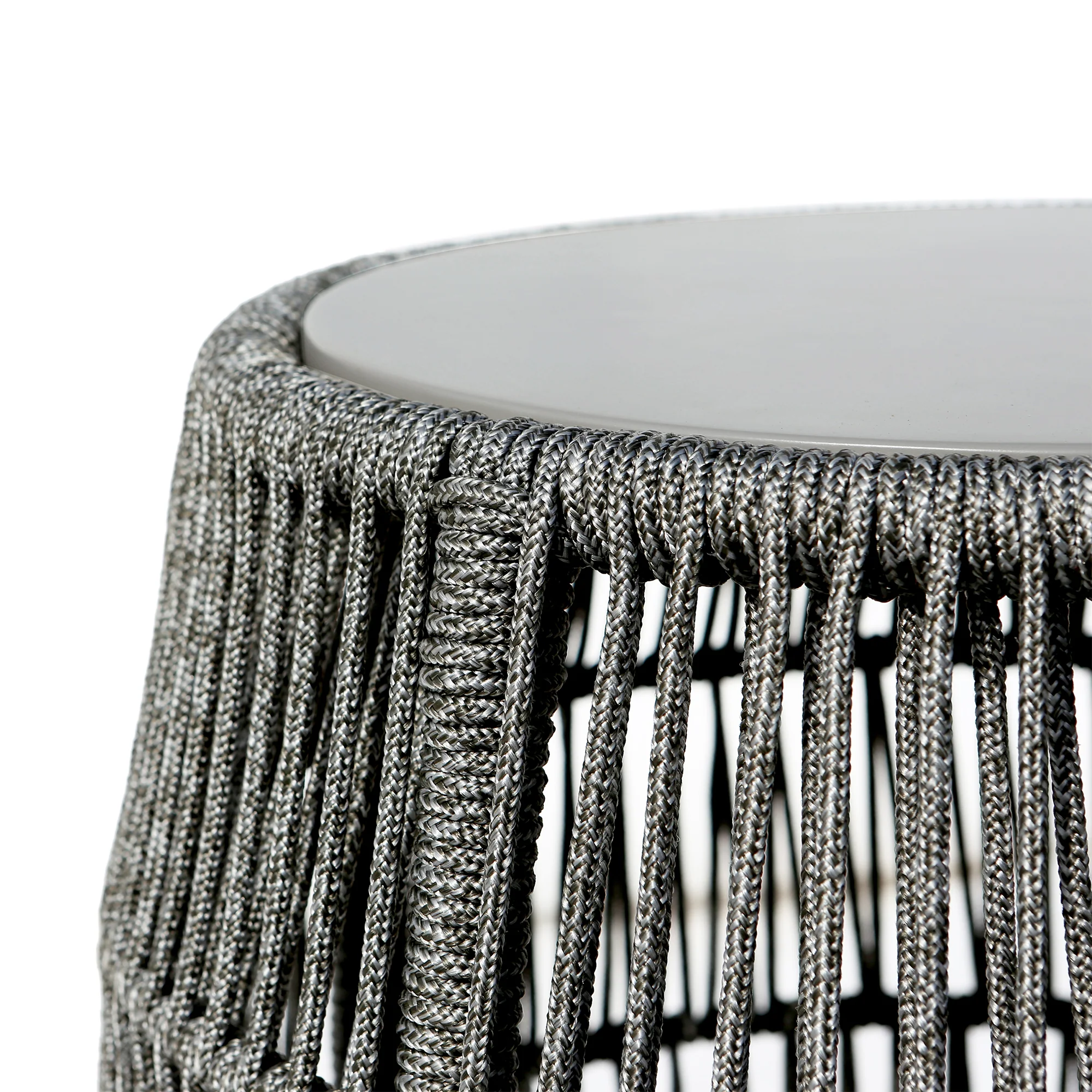 Emory Indoor Outdoor Garden Stool End Table in Grey Rope and Grey Stone By Armen Living - Image 3