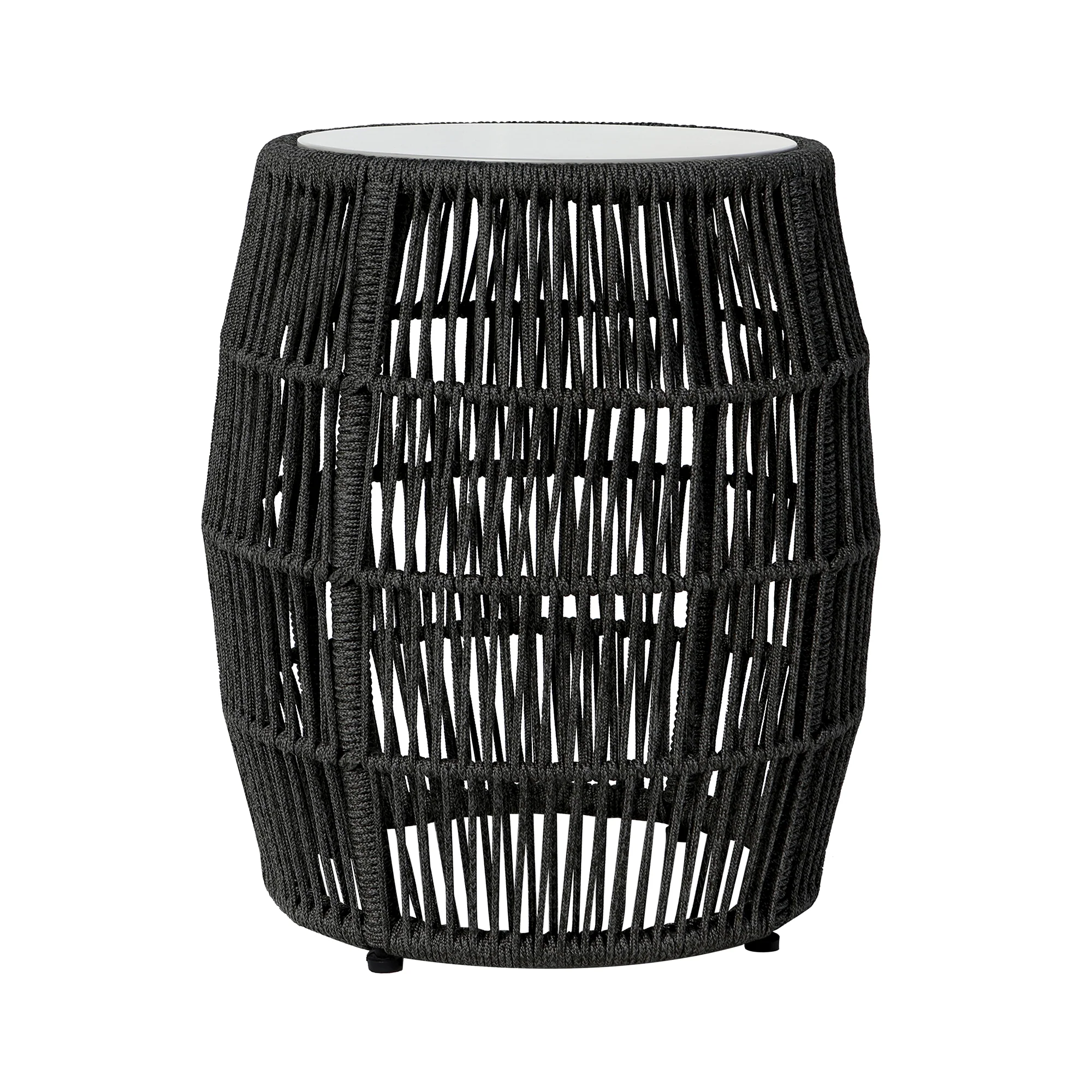 Emory Indoor Outdoor Garden Stool End Table in Grey Rope and Grey Stone By Armen Living - Image 9