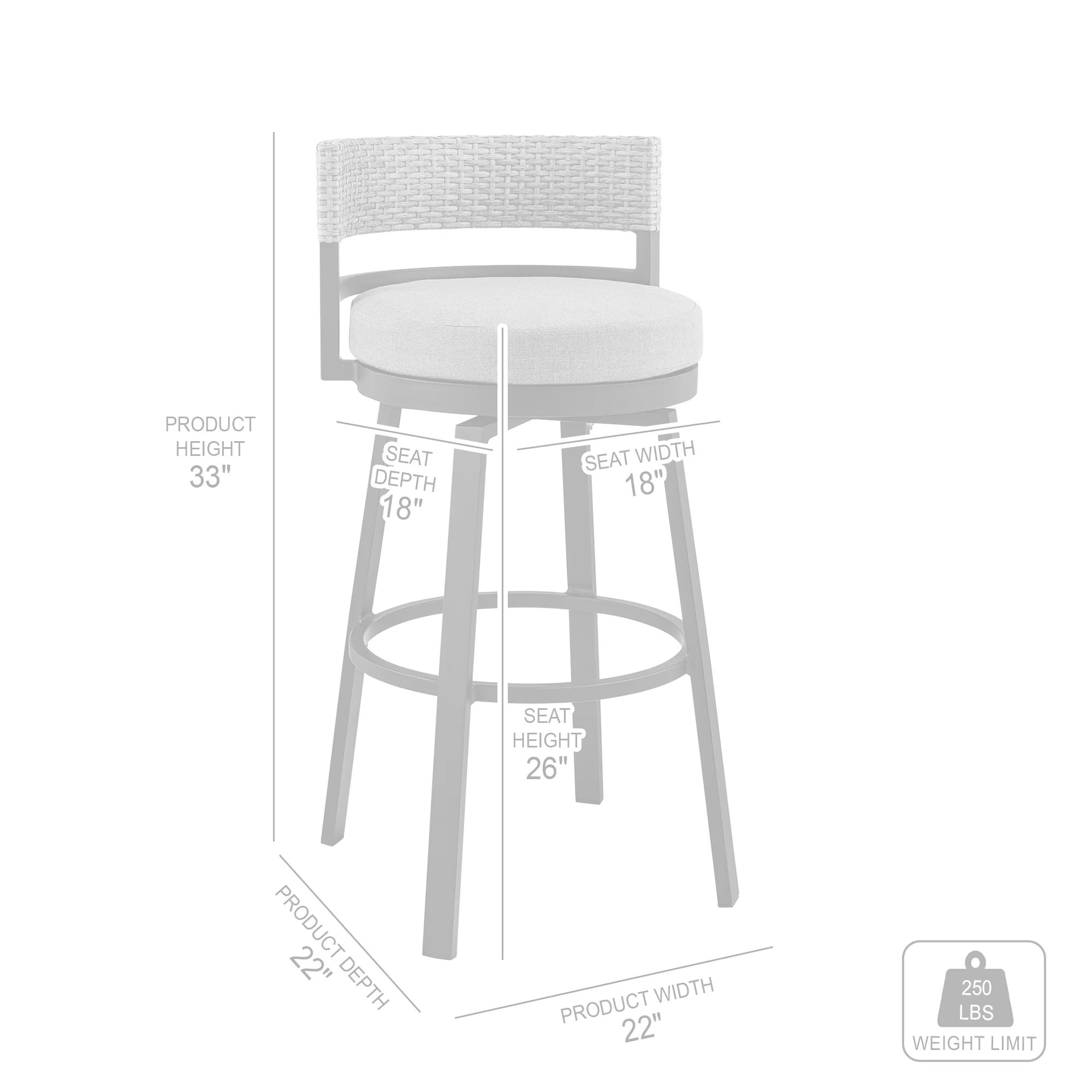 Encinitas Outdoor Patio Counter Height Swivel Bar Stool in Aluminum and Wicker with Grey Cushions By Armen Living - Image 10