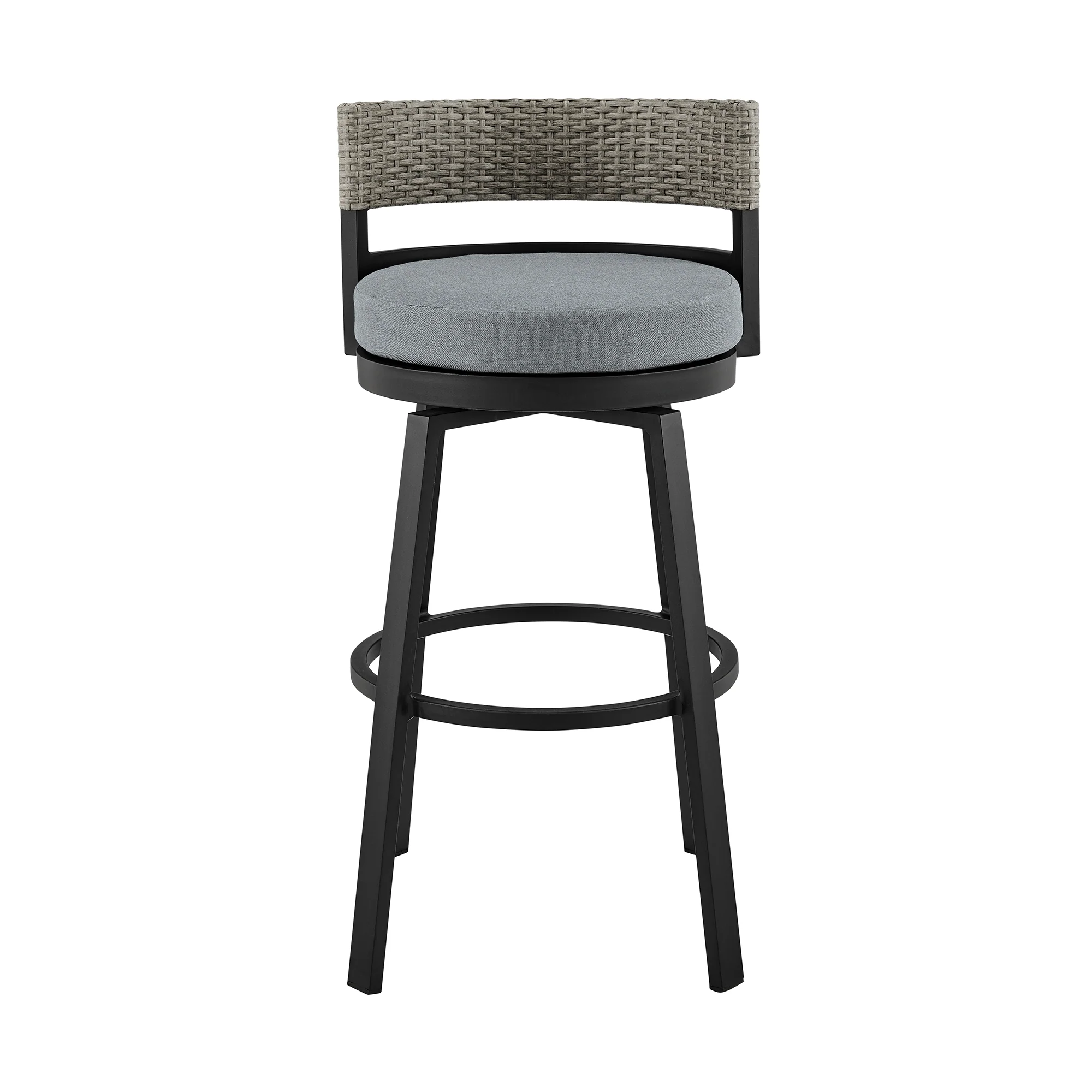 Encinitas Outdoor Patio Counter Height Swivel Bar Stool in Aluminum and Wicker with Grey Cushions By Armen Living - Image 4
