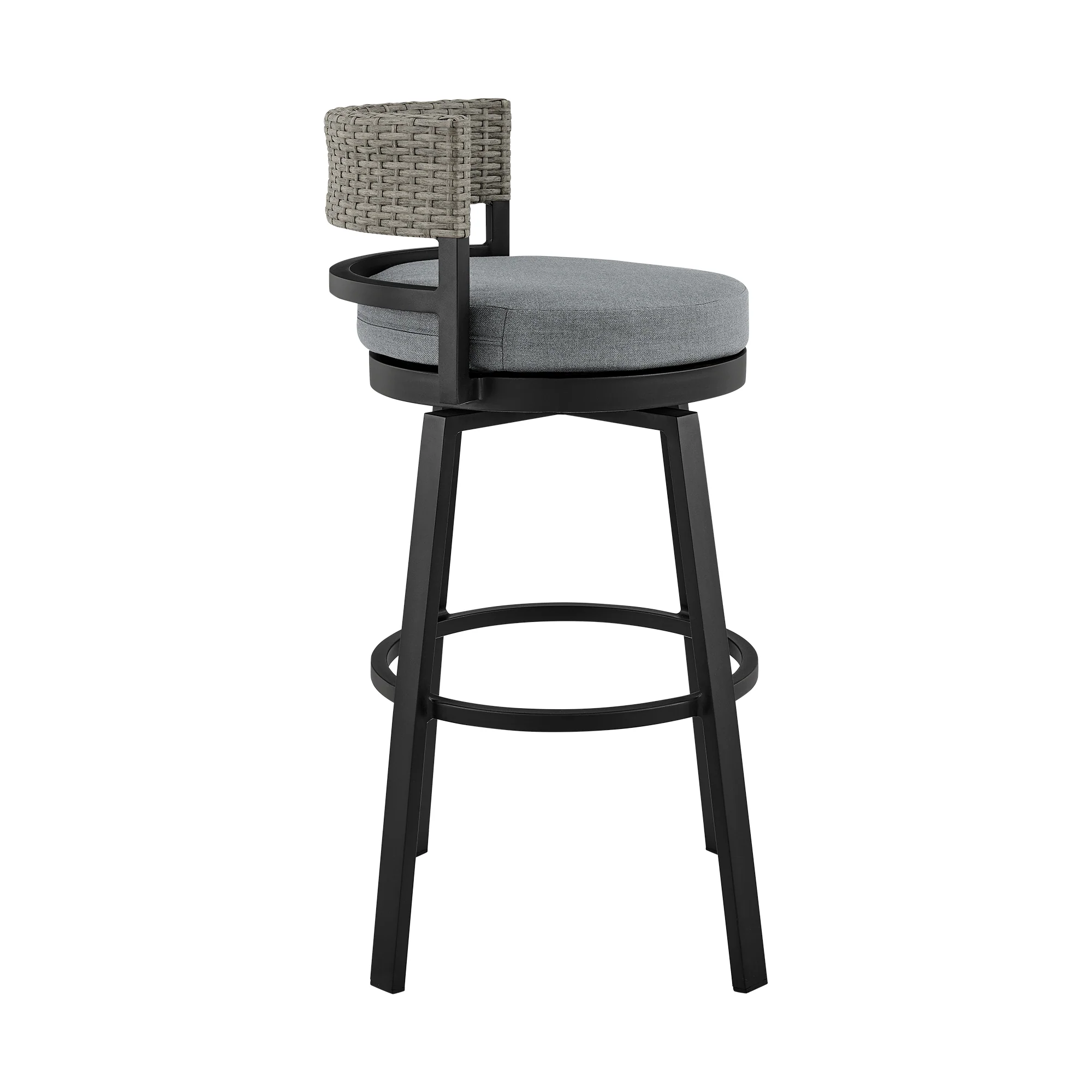 Encinitas Outdoor Patio Counter Height Swivel Bar Stool in Aluminum and Wicker with Grey Cushions By Armen Living - Image 5