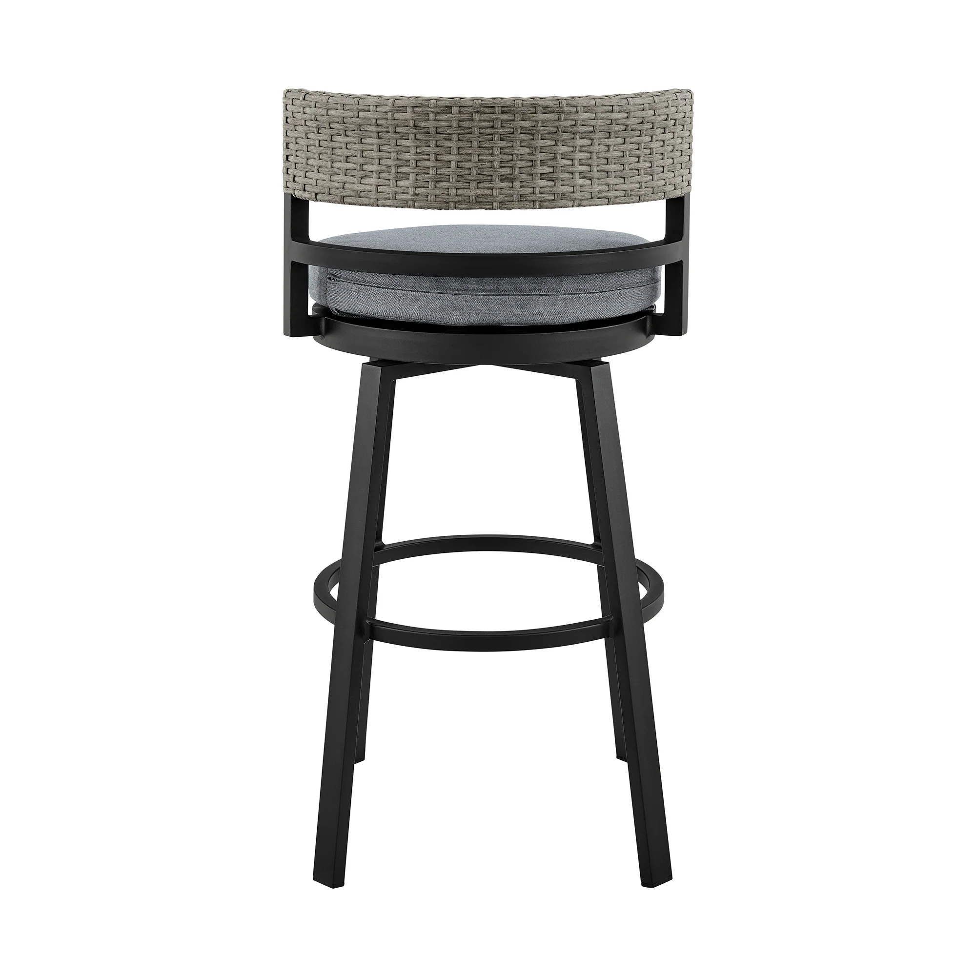 Encinitas Outdoor Patio Counter Height Swivel Bar Stool in Aluminum and Wicker with Grey Cushions By Armen Living - Image 7