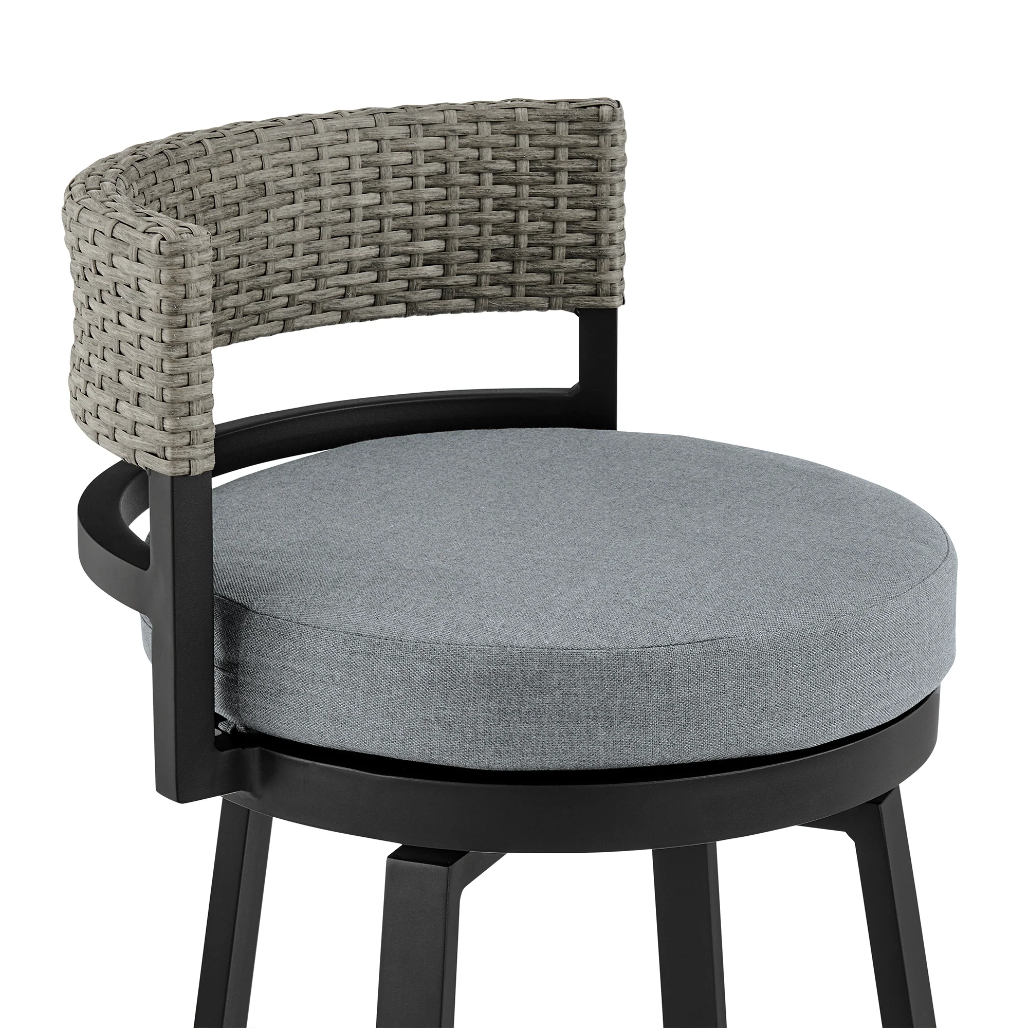 Encinitas Outdoor Patio Counter Height Swivel Bar Stool in Aluminum and Wicker with Grey Cushions By Armen Living - Image 8