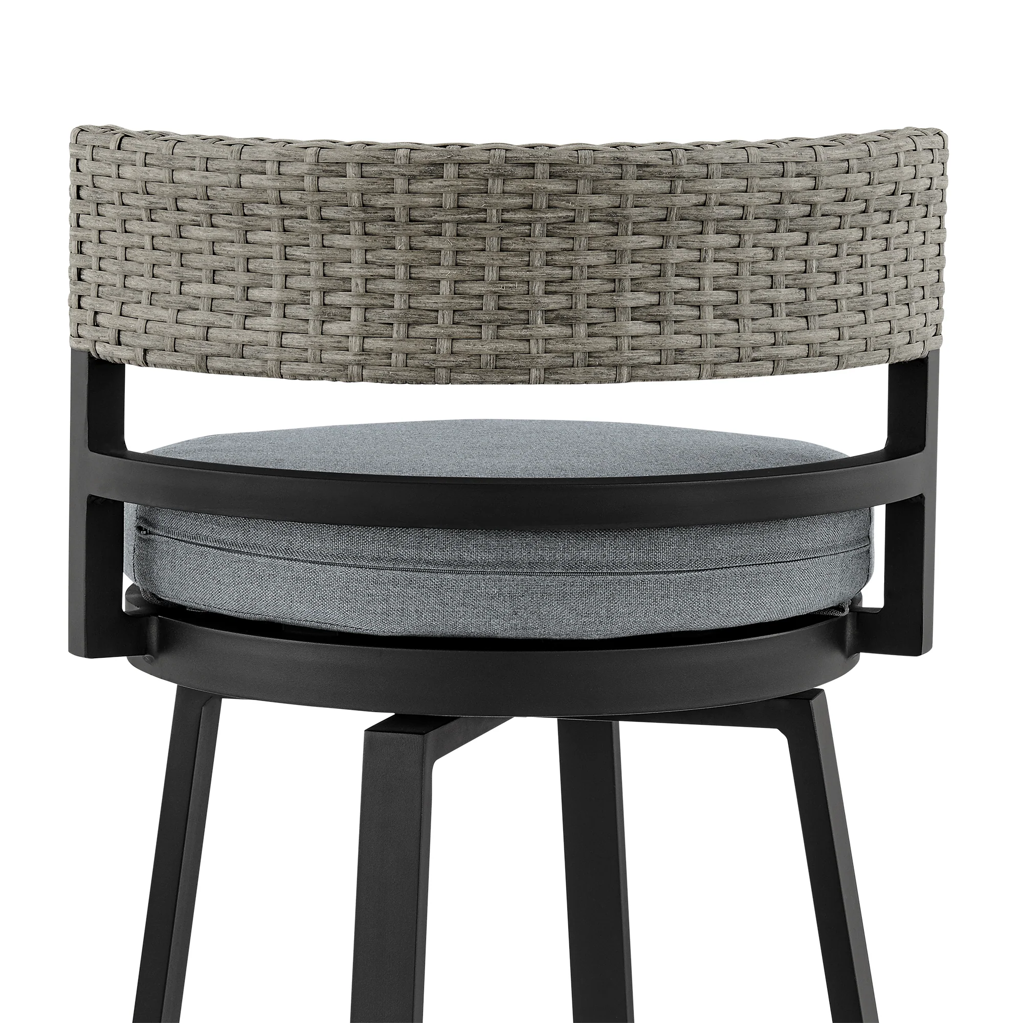 Encinitas Outdoor Patio Swivel Bar Stool in Aluminum and Wicker with Grey Cushions By Armen Living - Image 11