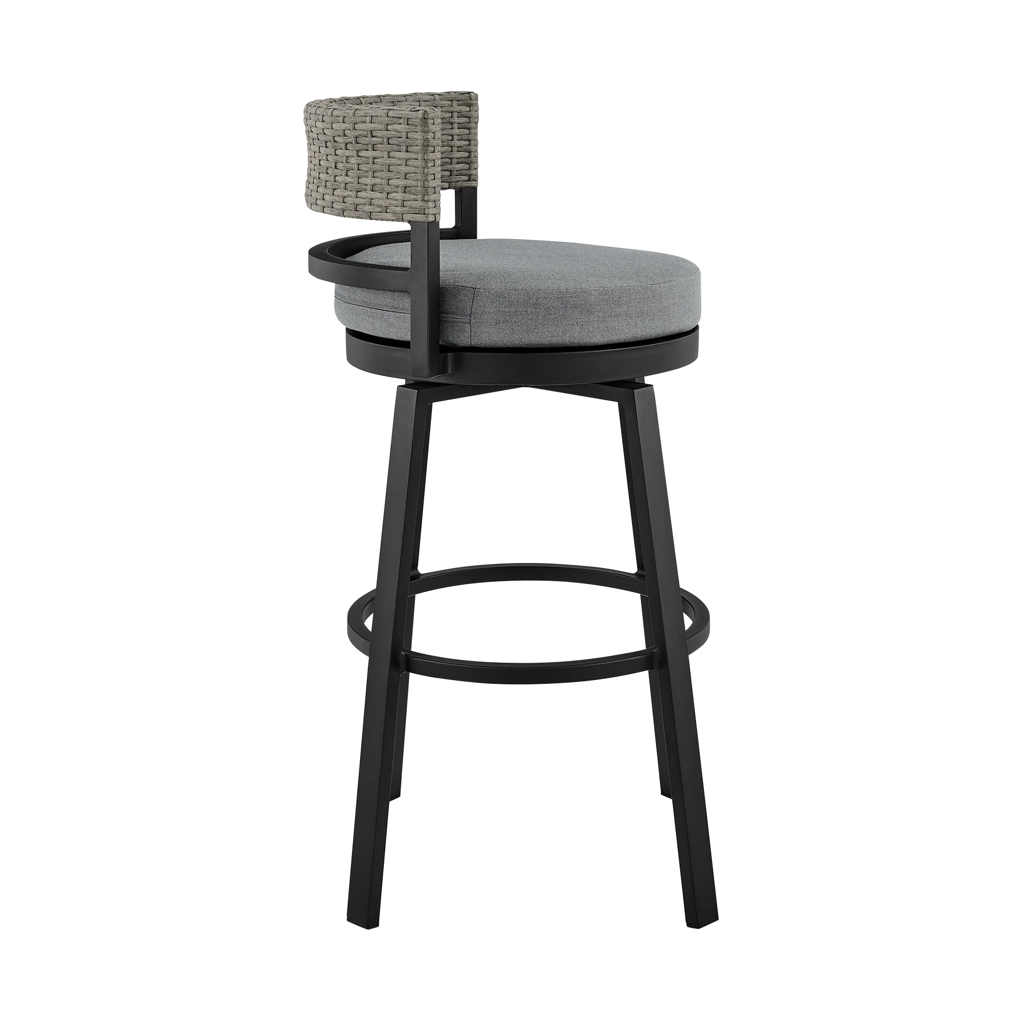 Encinitas Outdoor Patio Swivel Bar Stool in Aluminum and Wicker with Grey Cushions By Armen Living - Image 5