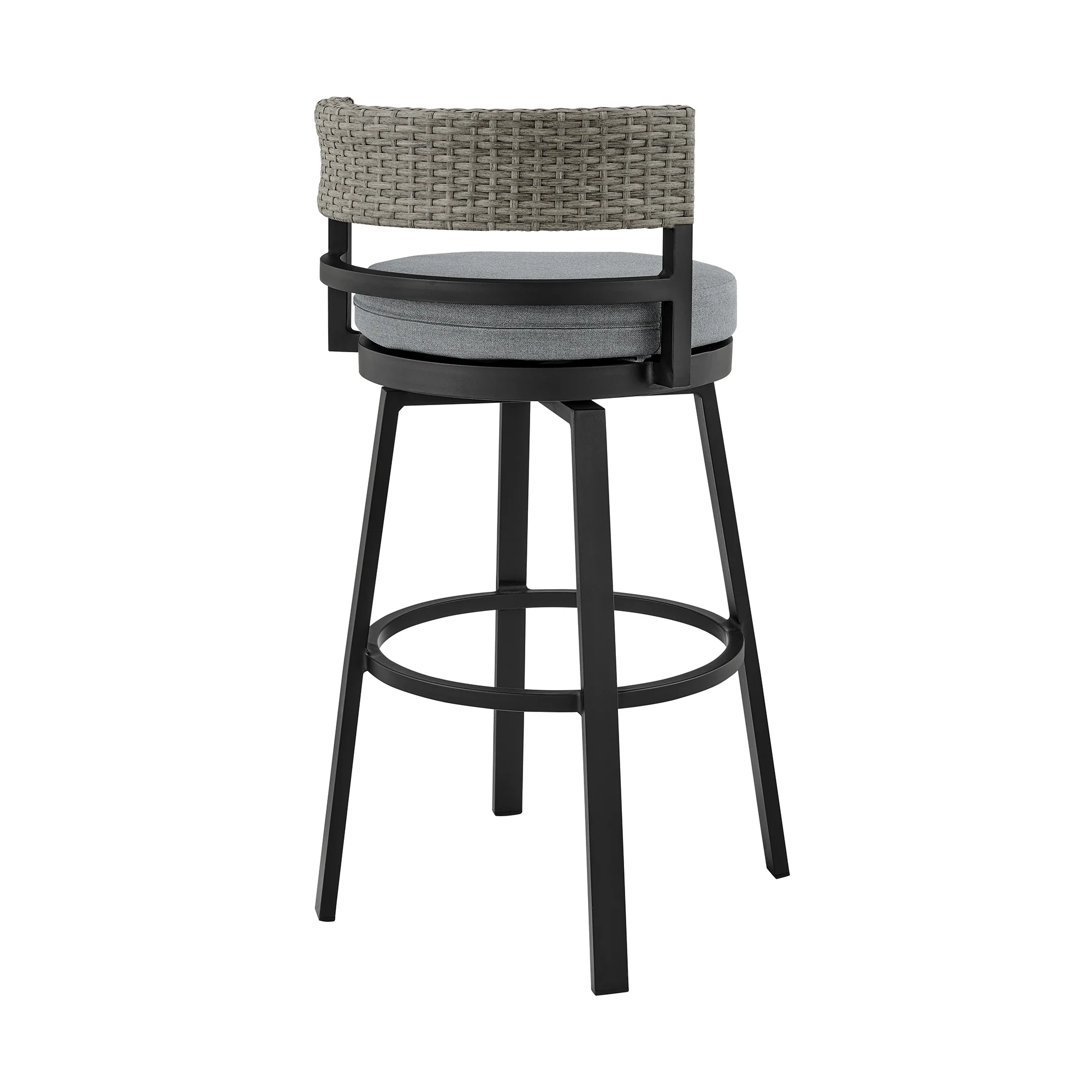Encinitas Outdoor Patio Swivel Bar Stool in Aluminum and Wicker with Grey Cushions By Armen Living - Image 6