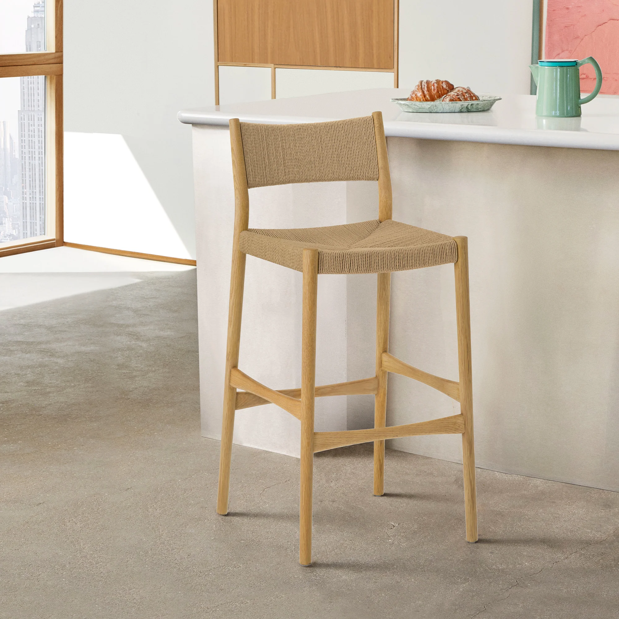 Erie Black Woven Paper Cord and Wood Counter Stool By Armen Living - Image 12