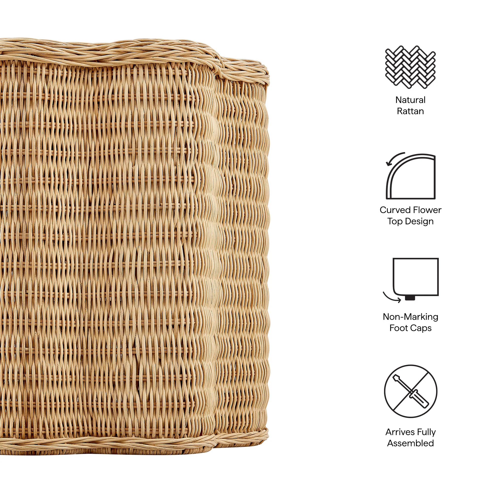 Erika Scalloped Natural Rattan Side Table by Modway - Image 7