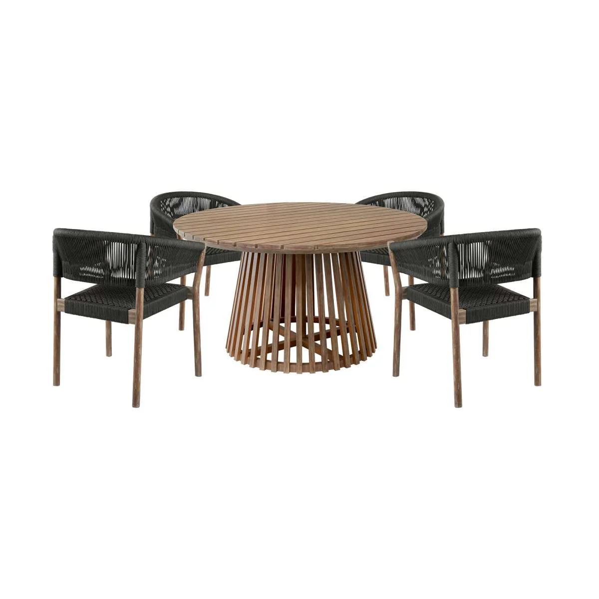 Escondido Doris Outdoor Patio 5 Piece Round Dining Set in Eucalyptus Wood and Black Rope By Armen Living - Image 2