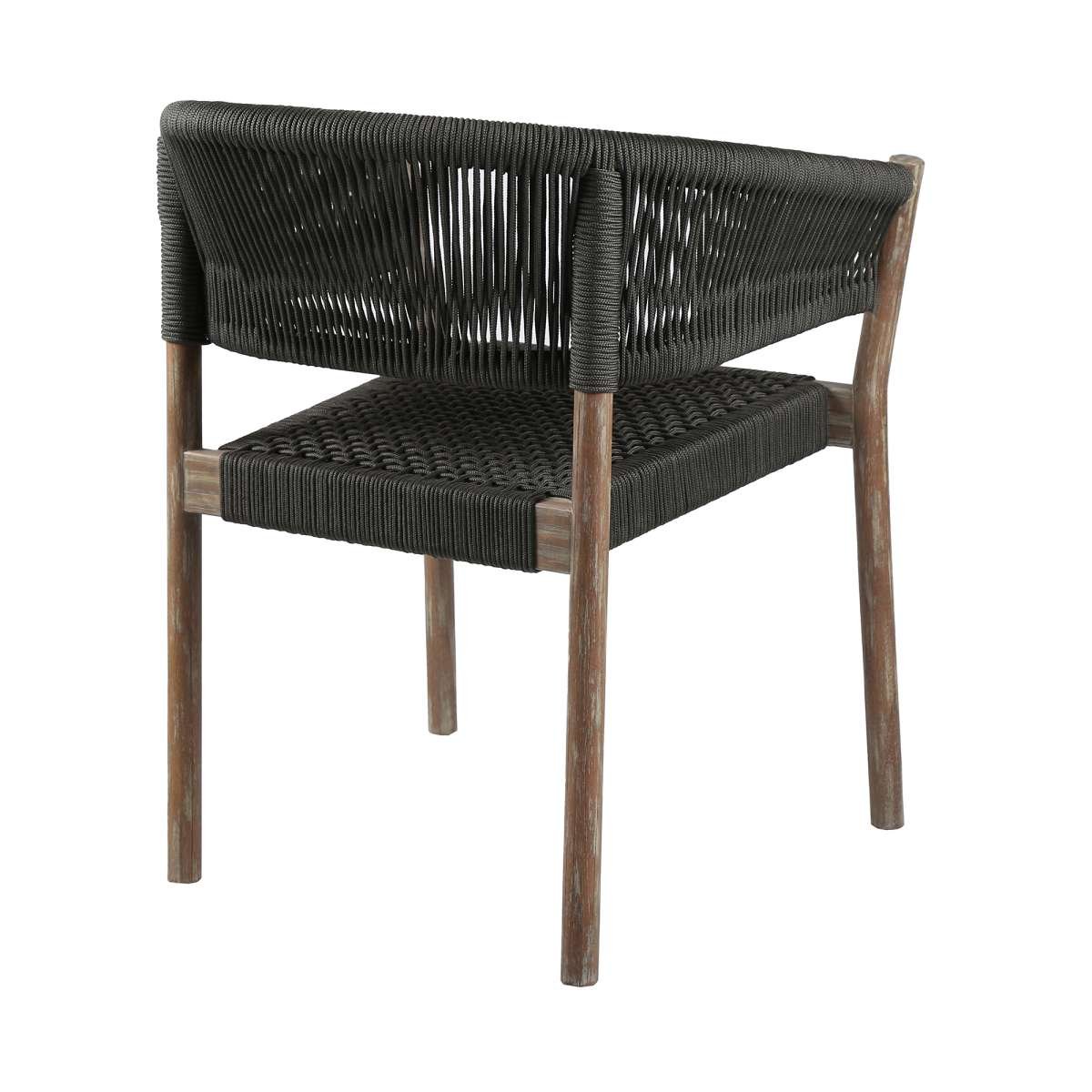 Escondido Doris Outdoor Patio 5 Piece Round Dining Set in Eucalyptus Wood and Black Rope By Armen Living - Image 3