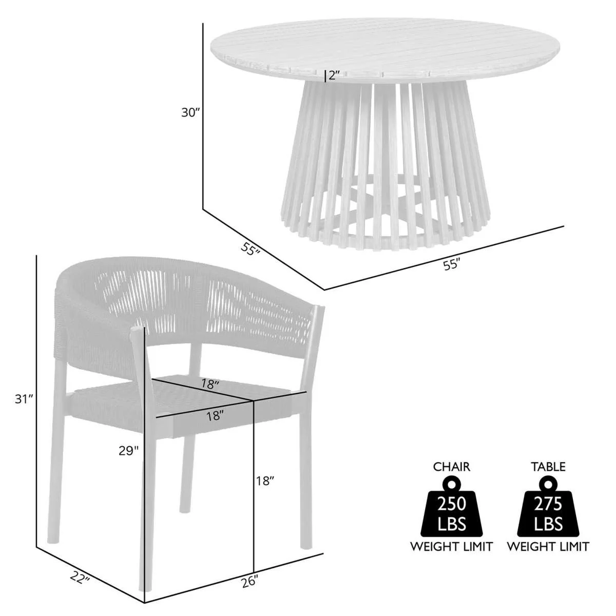 Escondido Doris Outdoor Patio 5 Piece Round Dining Set in Eucalyptus Wood and Black Rope By Armen Living - Image 8
