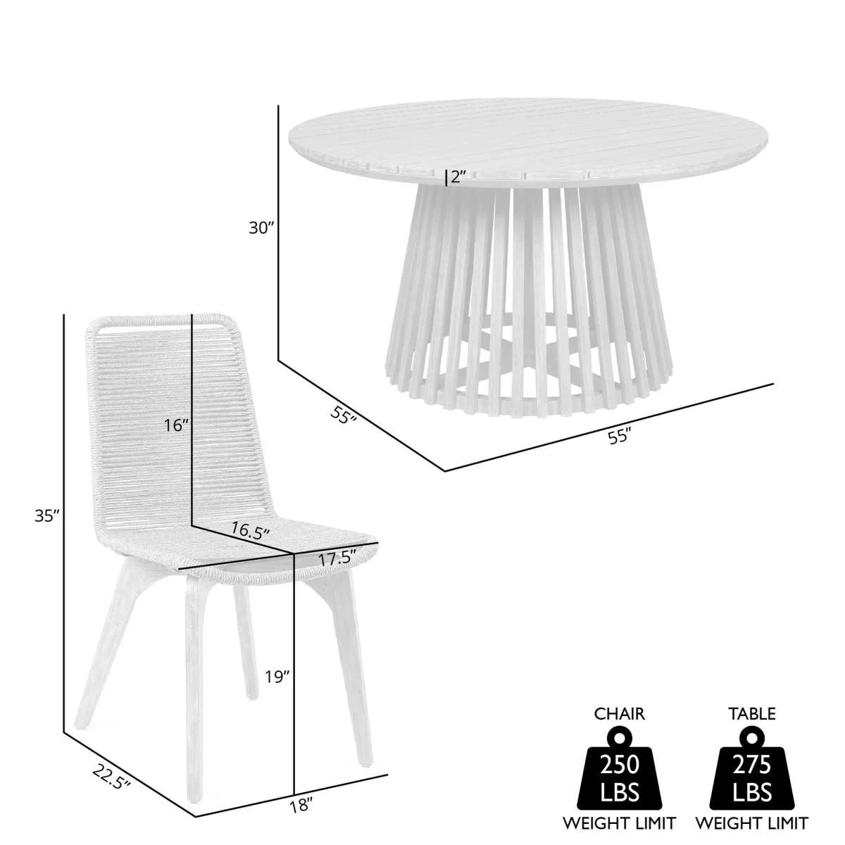 Escondido Island Outdoor Patio 5 Piece Round Dining Set in Eucalyptus Wood and Gray Rope By Armen Living - Image 8