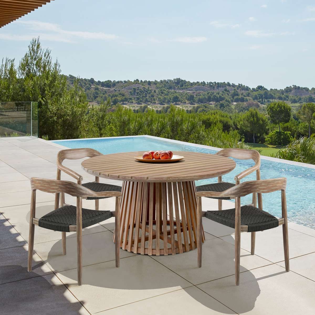 Escondido Outdoor Patio Round Dining Table in Light Eucalyptus Wood By Armen Living - Image 2