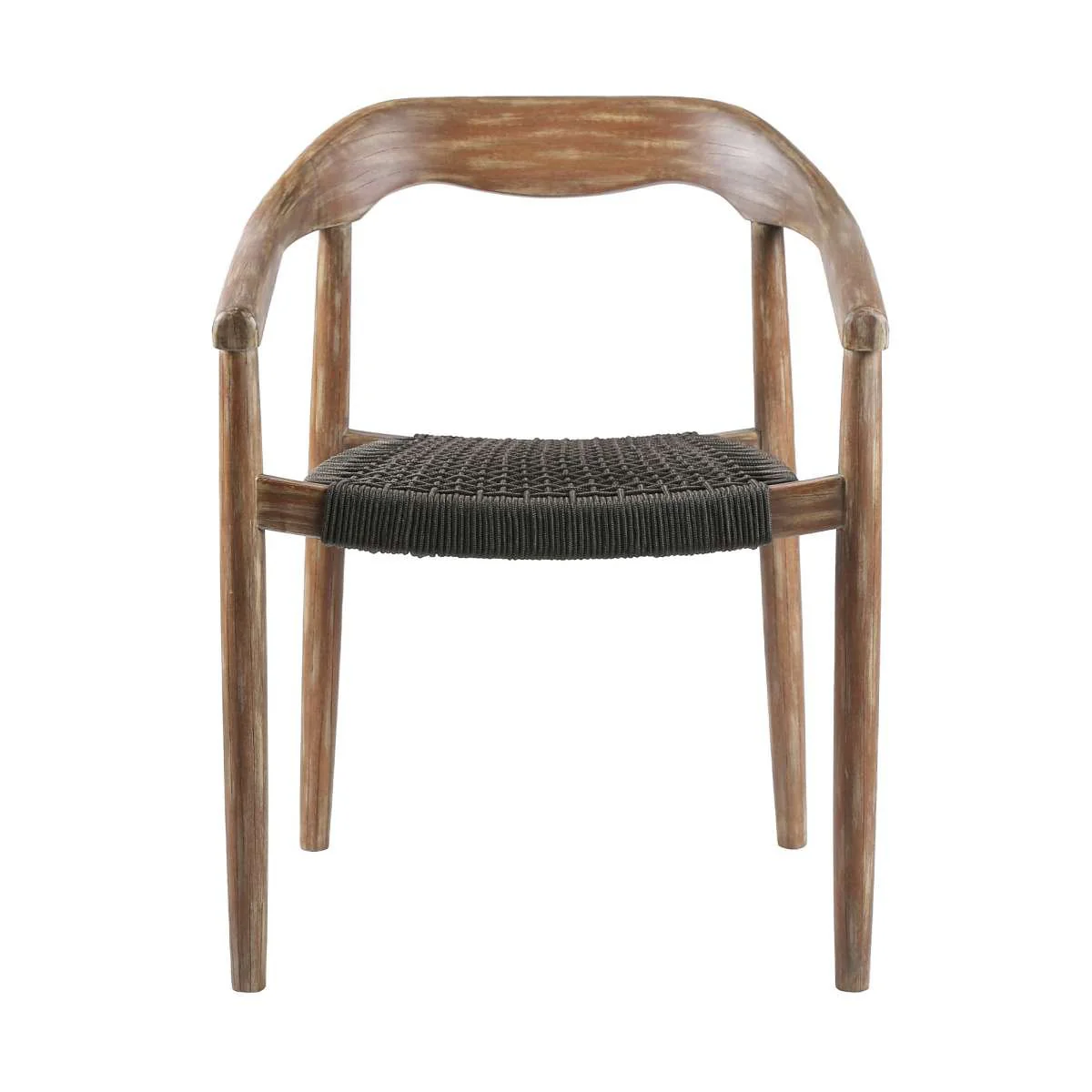 Escondido Santo Outdoor Patio 5 Piece Round Dining Set in Eucalyptus Wood and Charcoal Rope By Armen Living - Image 3