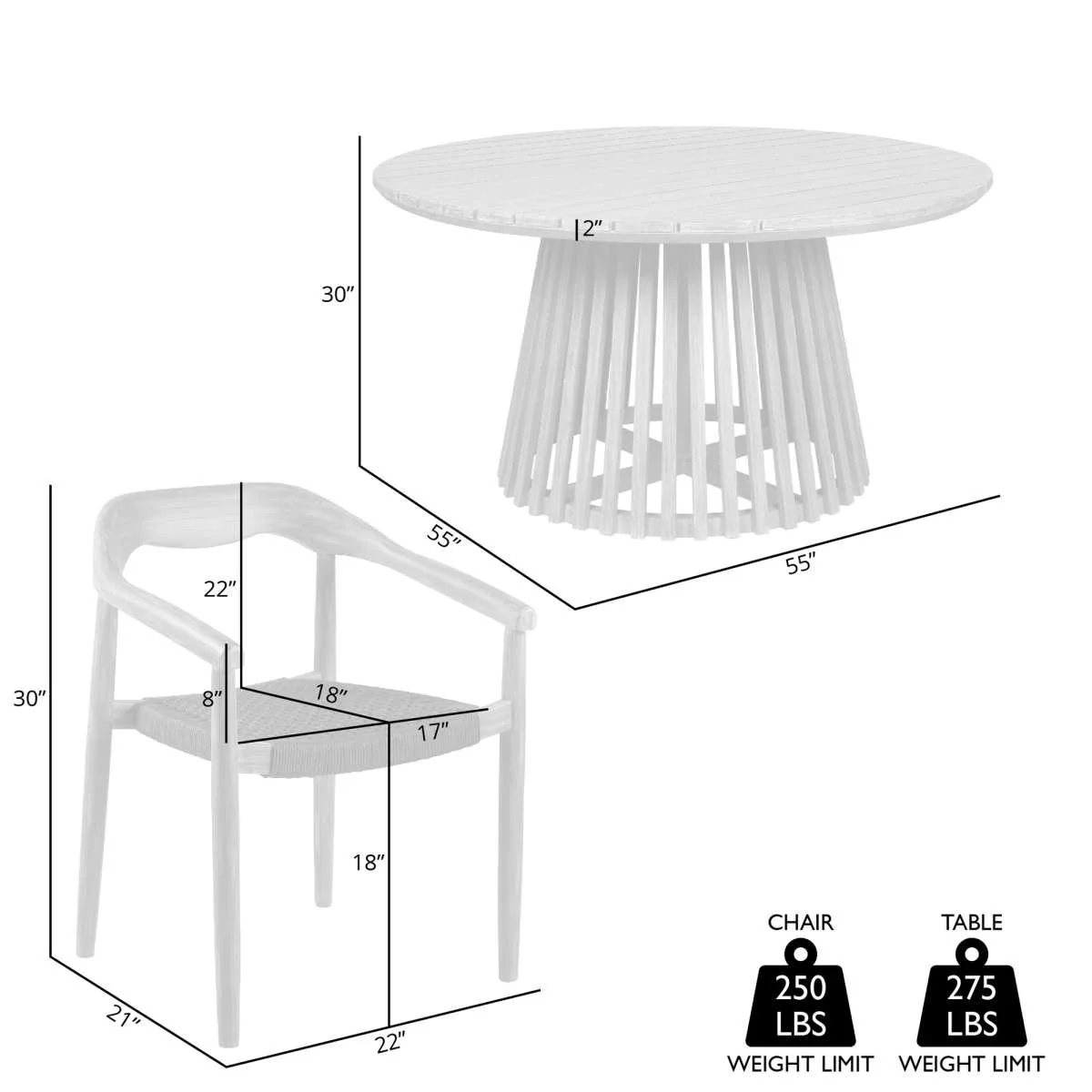 Escondido Santo Outdoor Patio 5 Piece Round Dining Set in Eucalyptus Wood and Charcoal Rope By Armen Living - Image 8