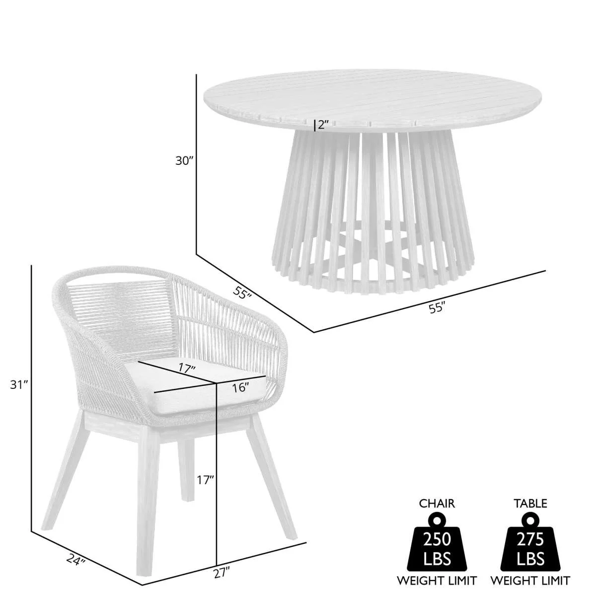 Escondido Tutti Frutti Outdoor Patio 5 Piece Round Dining Set in Eucalyptus Wood with Truffle Rope and Gray Cushions By Armen Living - Image 7