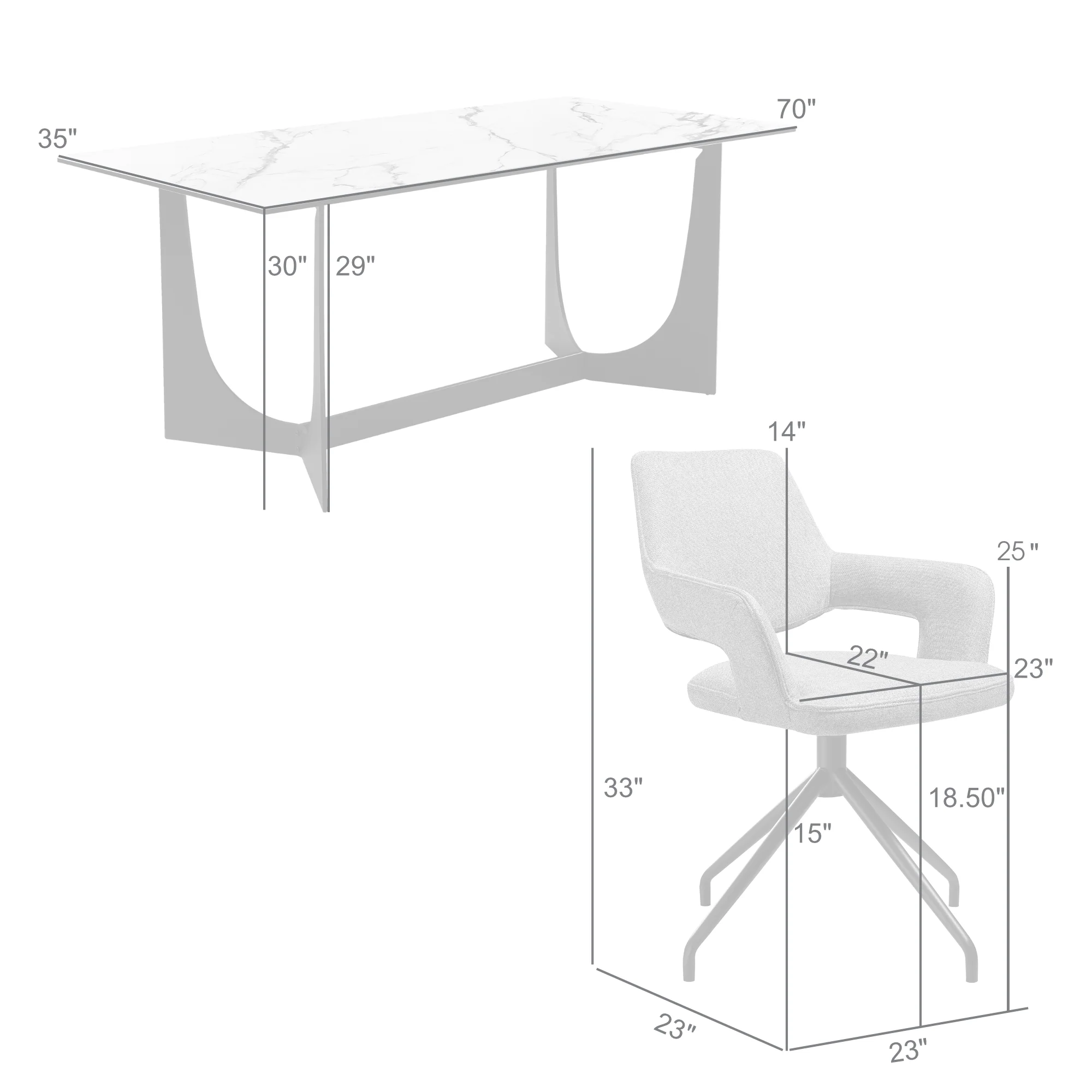 Esme Penny 7 Piece Dining Set with Gray Fabric Chairs By Armen Living - Image 10