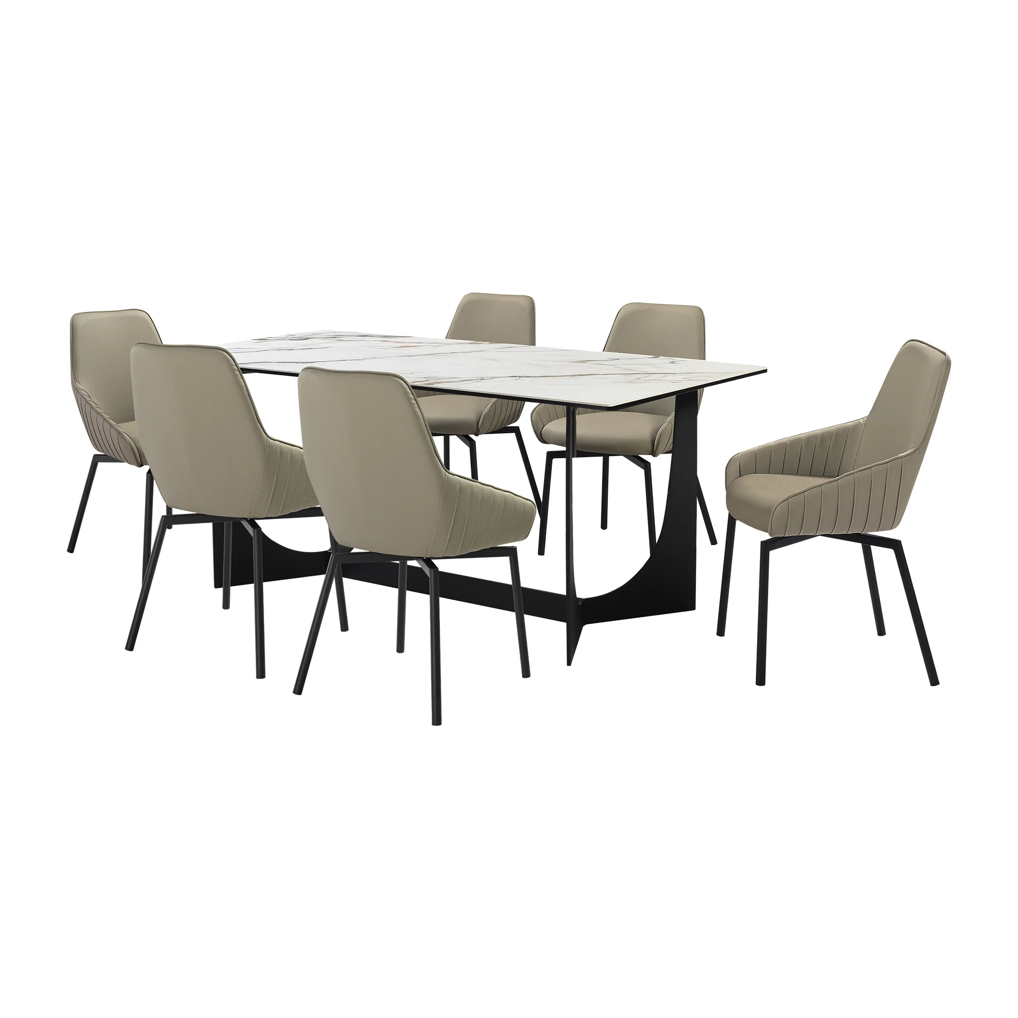 Esme Shilo 7 Piece Dining Set Taupe with Gray Faux Leather Chairs By Armen Living - Image 2